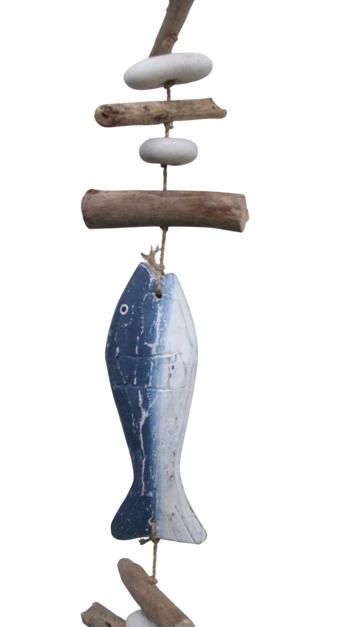 Deko-Impression Hängedekoration Treibholzhänger Fisch Girlande Treibholz Strandgut blau-weiss maritim (1 St)