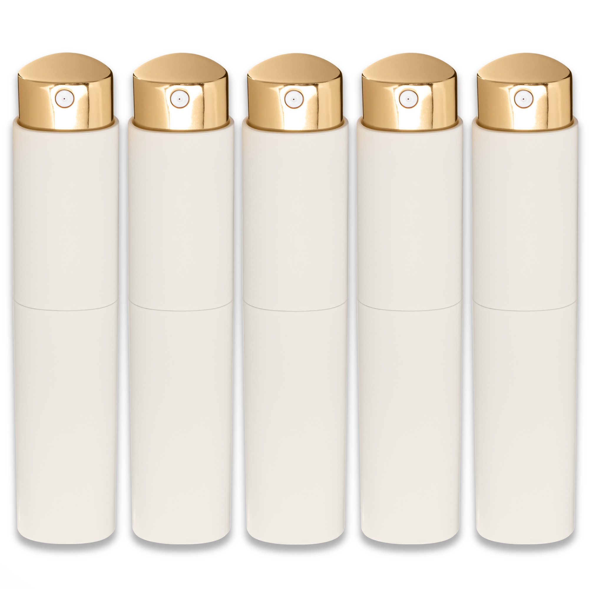 CK Verpackung GmbH Parfümzerstäuber 5x Weißer Taschen-Parfümzerstäuber 10 Ml Gold Nachfüllbar Leer Mini (5x)