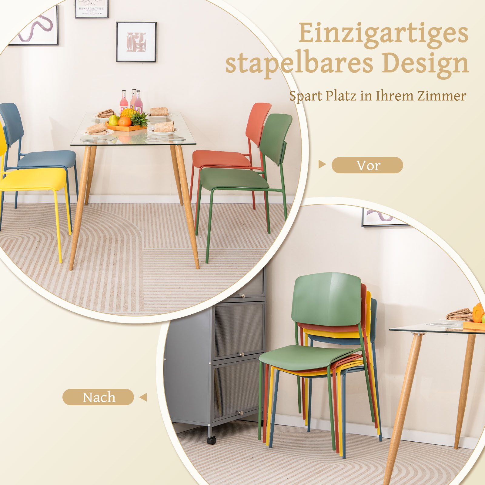COSTWAY Esszimmerstuhl (4 St), Set aus 4 Stühlen, mit Rückenlehne, stapelbar