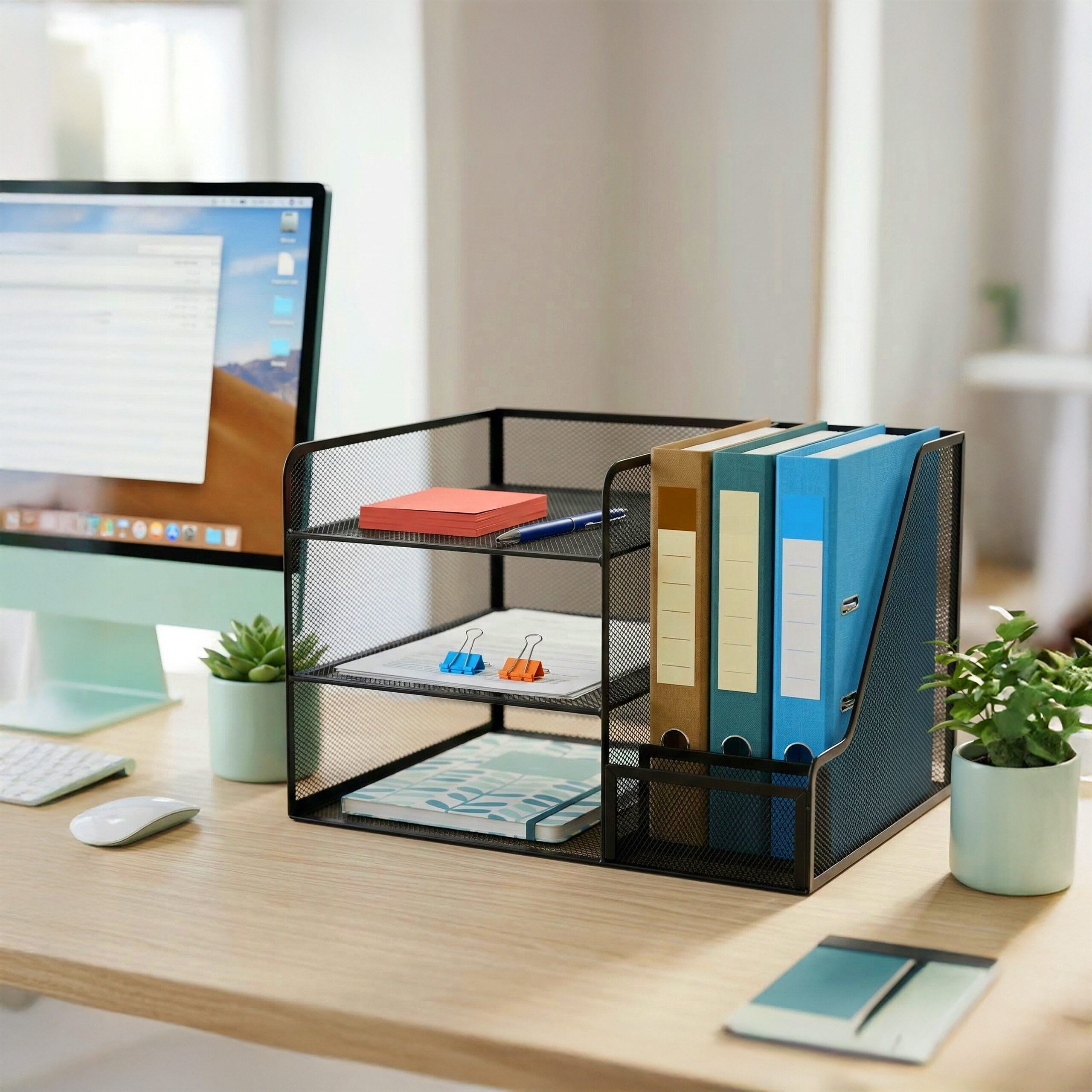 relaxdays Briefablage Schreibtisch Organizer Metall 5 Ablagen, schwarz