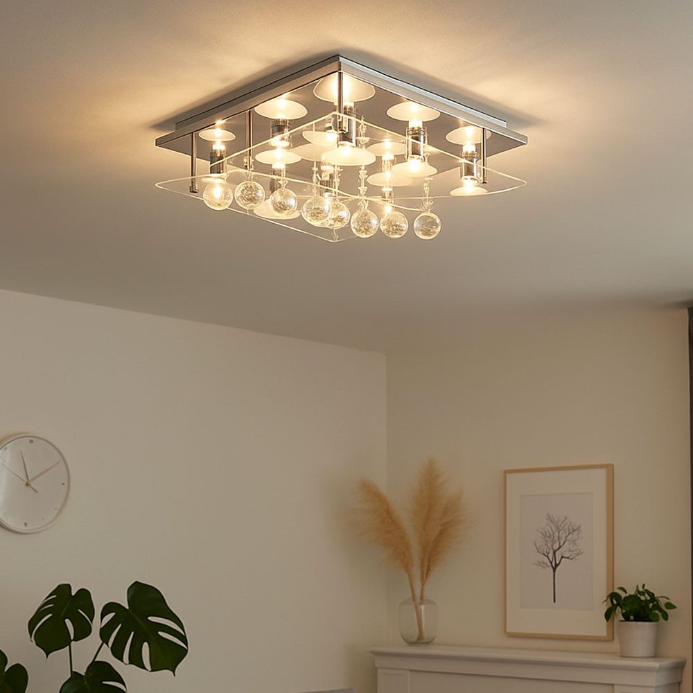 Esto Deckenleuchte, Leuchtmittel nicht inklusive, Deckenleuchte Chrom Освещение Kristall Glas Wohnzimmer quadratisch