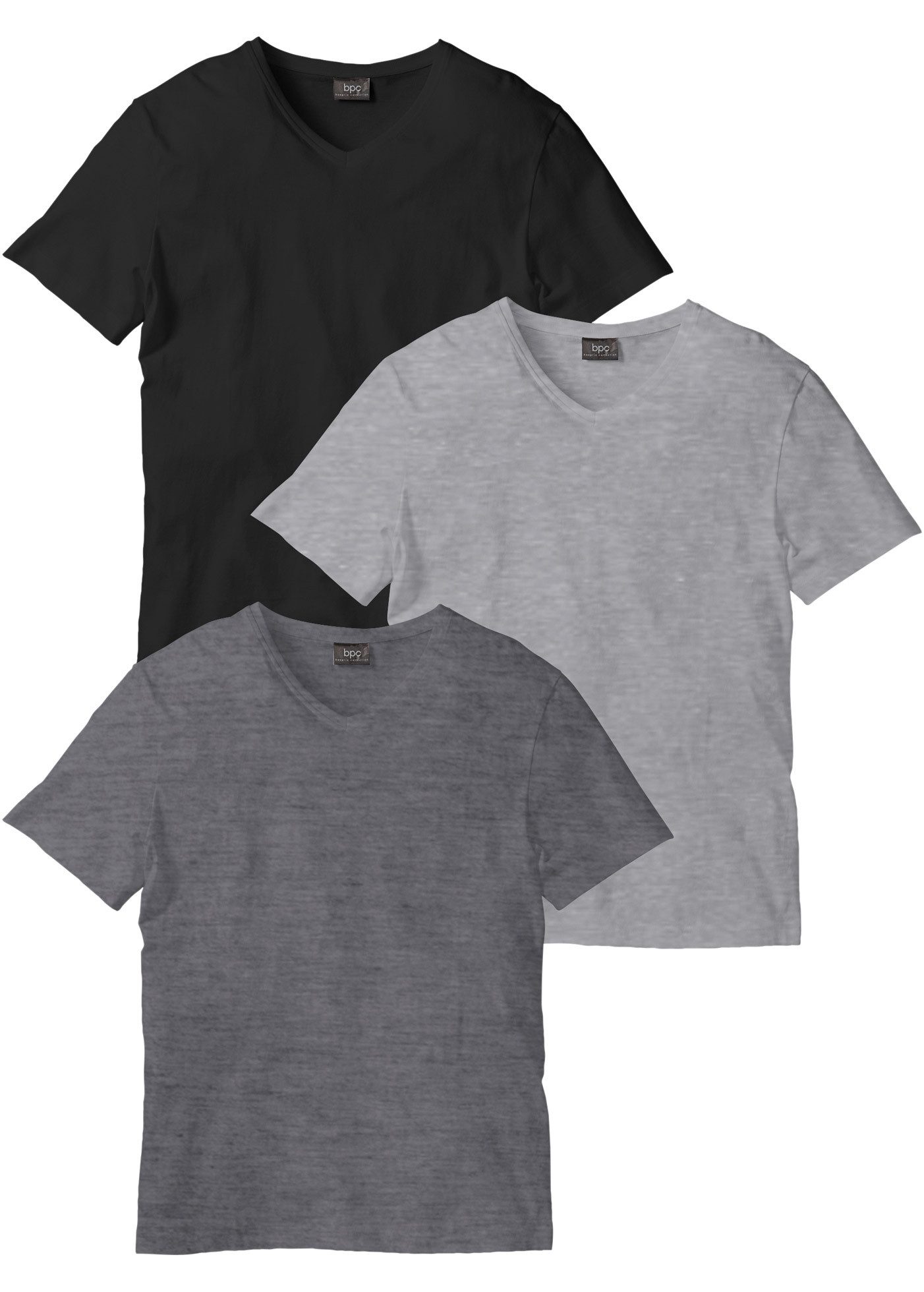 bonprix T-Shirt (Packung, 3-tlg., 3) T-Shirt mit V-Ausschnitt (3er Pack)