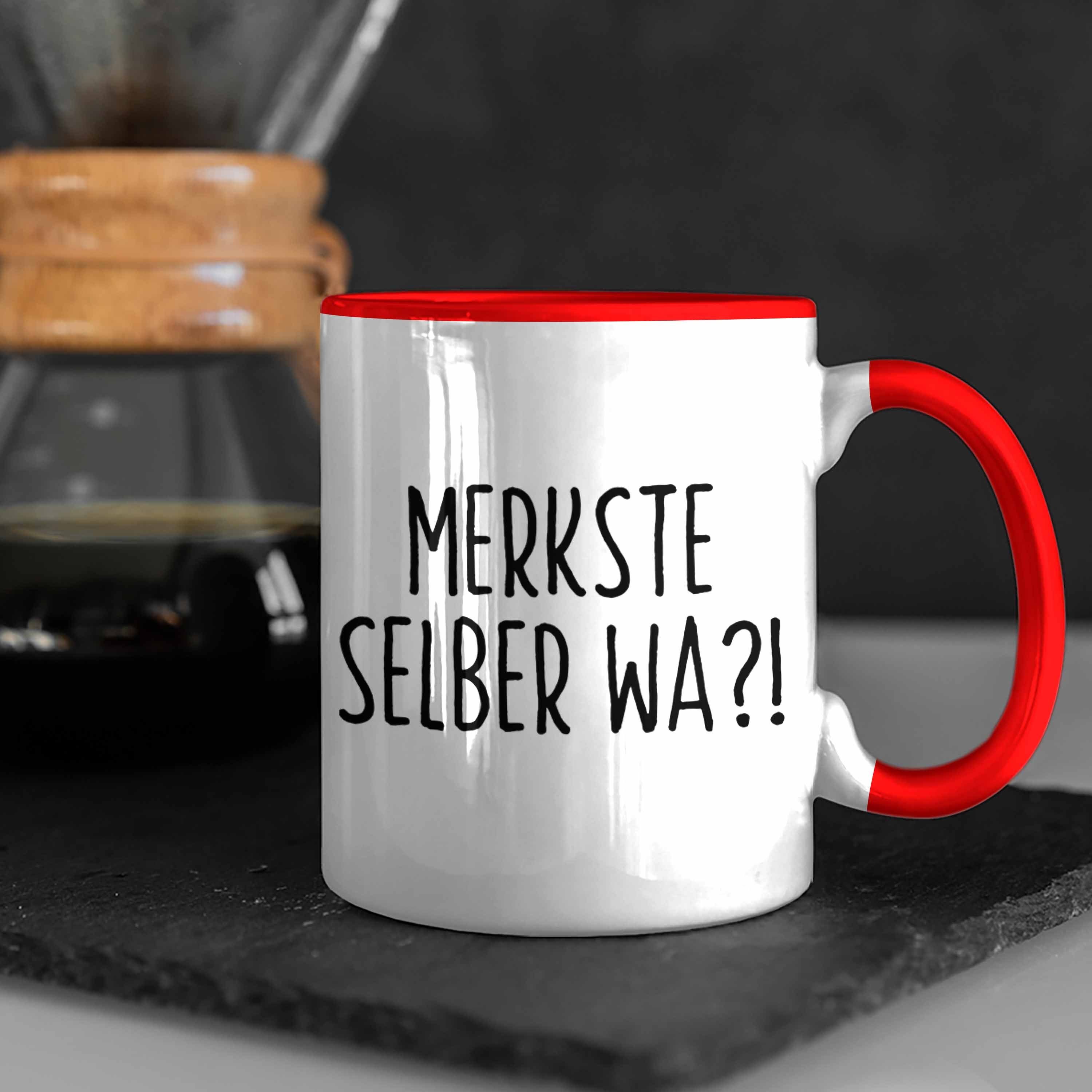 Geschenk Rot mit Spruch Tasse Trendation Büro Humor Selber Merkste Kaffeebecher Tasse Wa