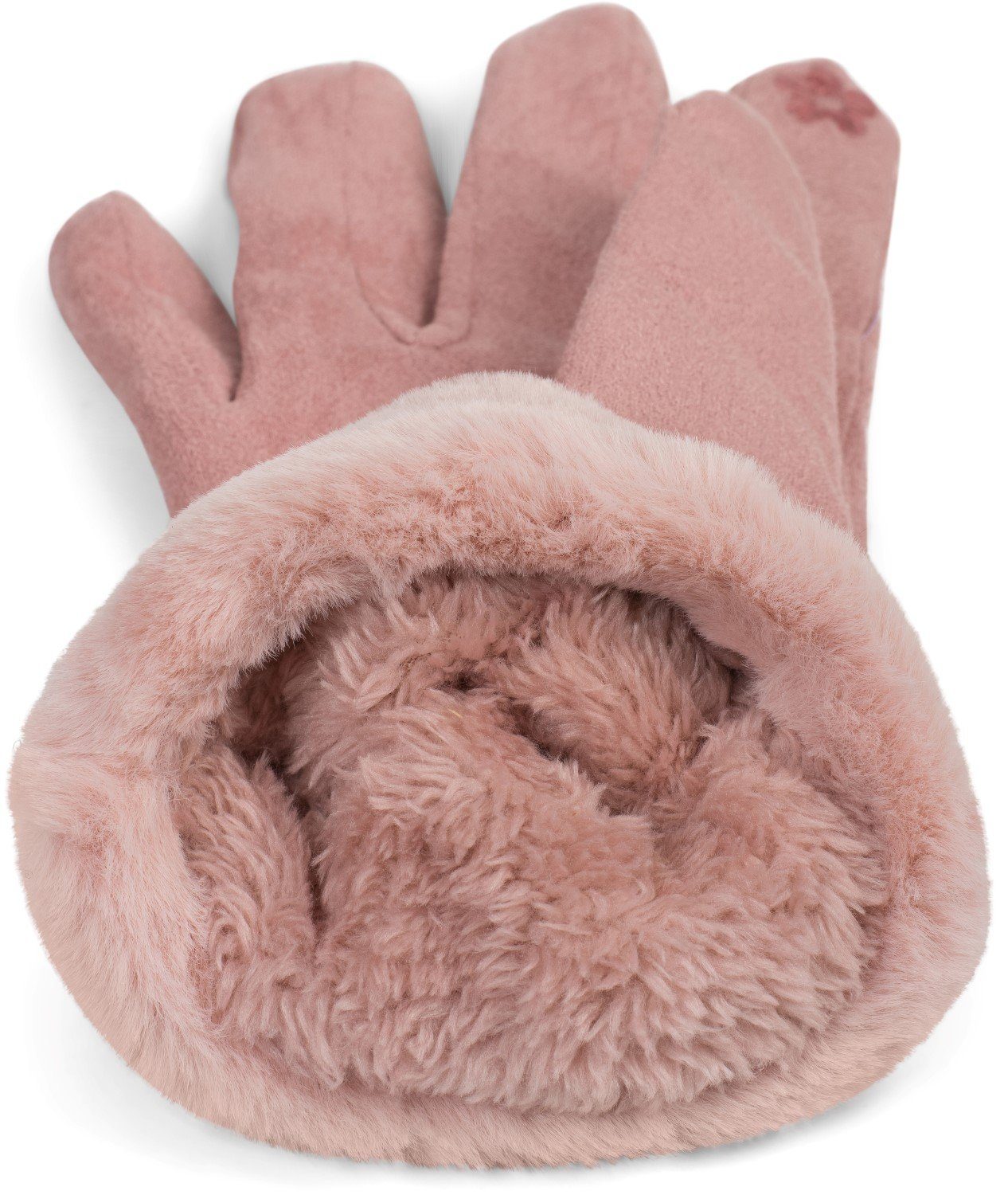 styleBREAKER Fleecehandschuhe Unifarbene Kunstfell Touchscreen Rose Handschuhe mit