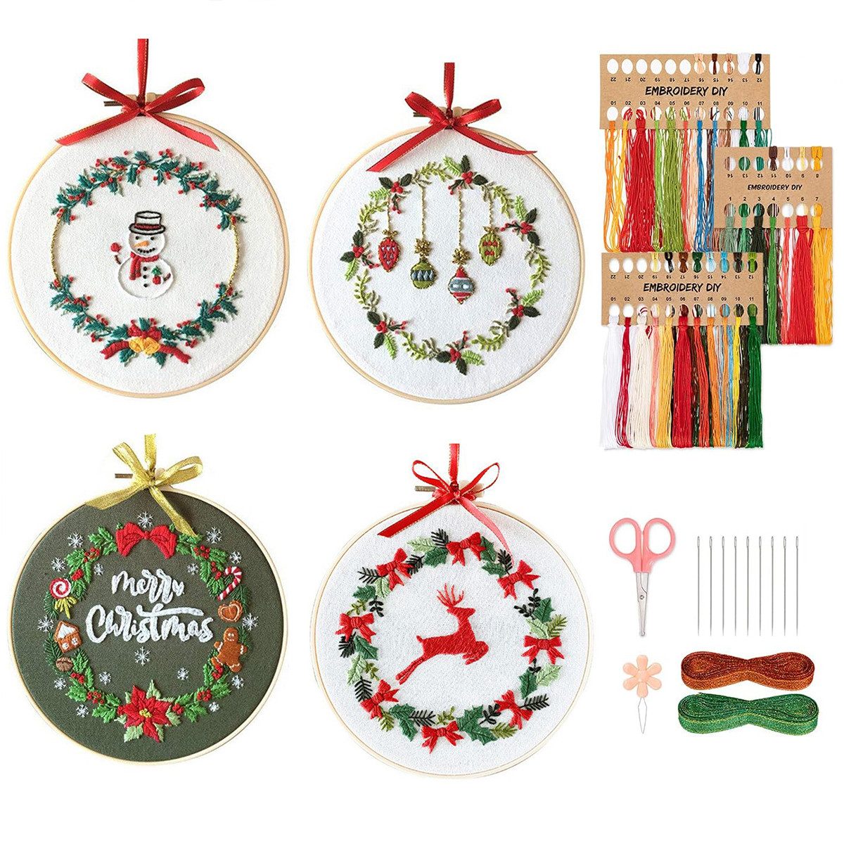 MOPUEA Hängedekoration Stickerei 4 Set Erwachsene Anfänger, Weihnachten Wei günstig online kaufen