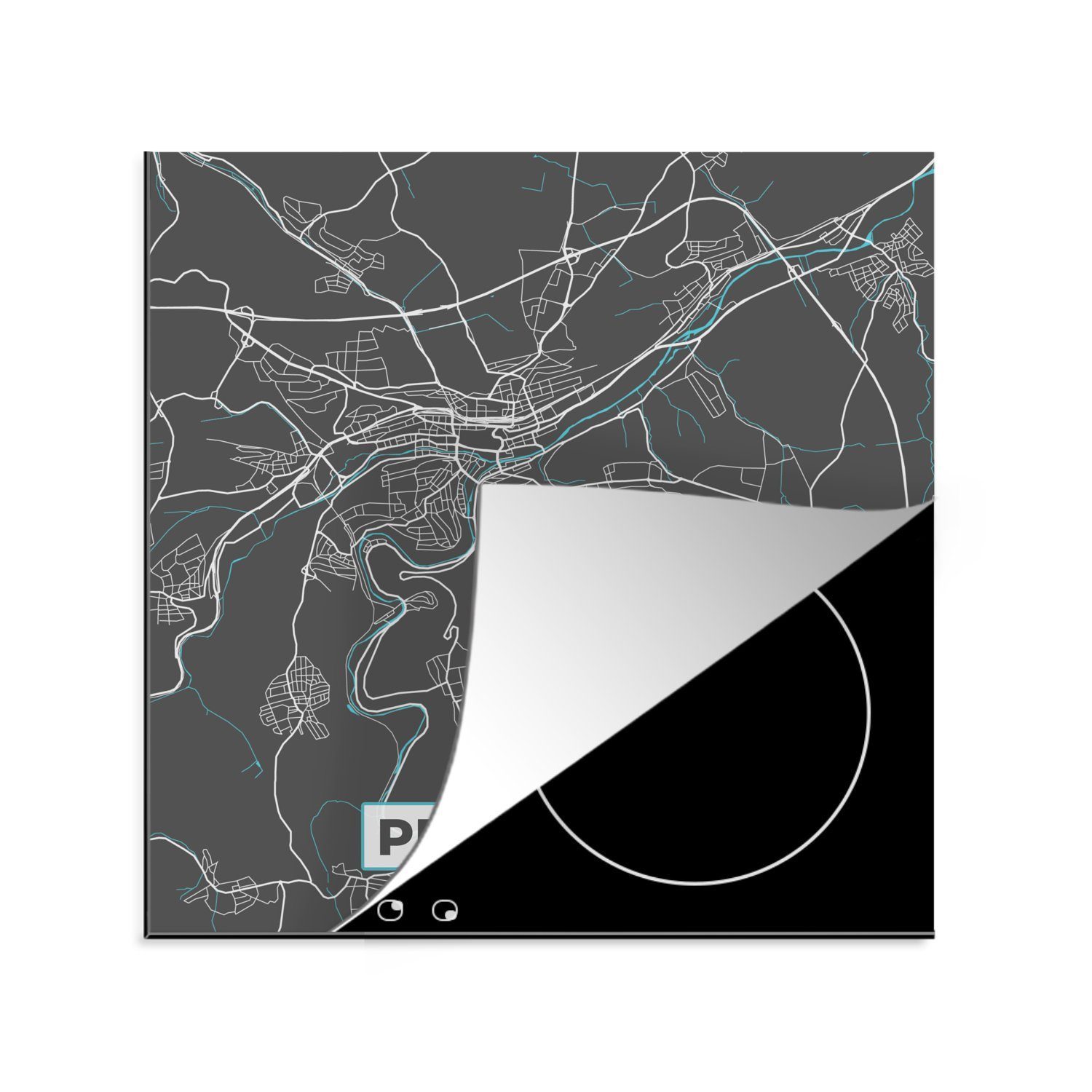 MuchoWow Herdblende-/Abdeckplatte Deutschland - Blau - Pforzheim - Stadtplan - Karte, Vinyl, (1 tlg), 78x78 cm, Ceranfeldabdeckung, Arbeitsplatte für küche