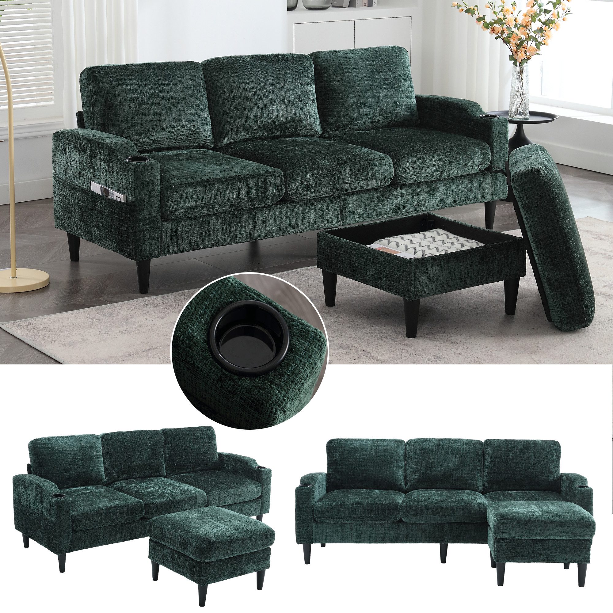 LVHOM Loungesofa mit Hocker & Stauraum, günstig online kaufen