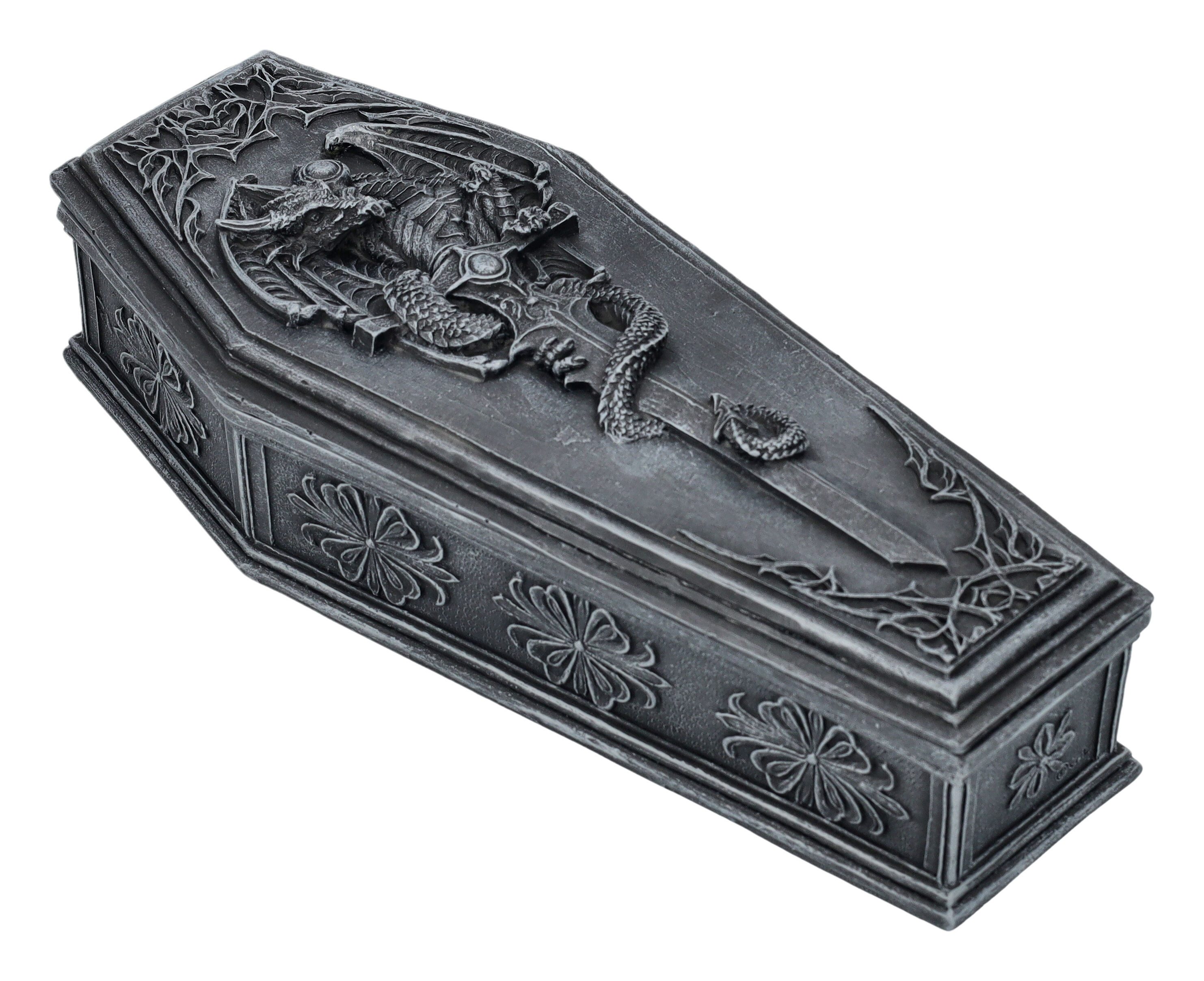Figuren Shop GmbH Aufbewahrungsdose Schatulle Sarg - Drache an Schwert - Fantasy Gothic Aufbewahrungsdose