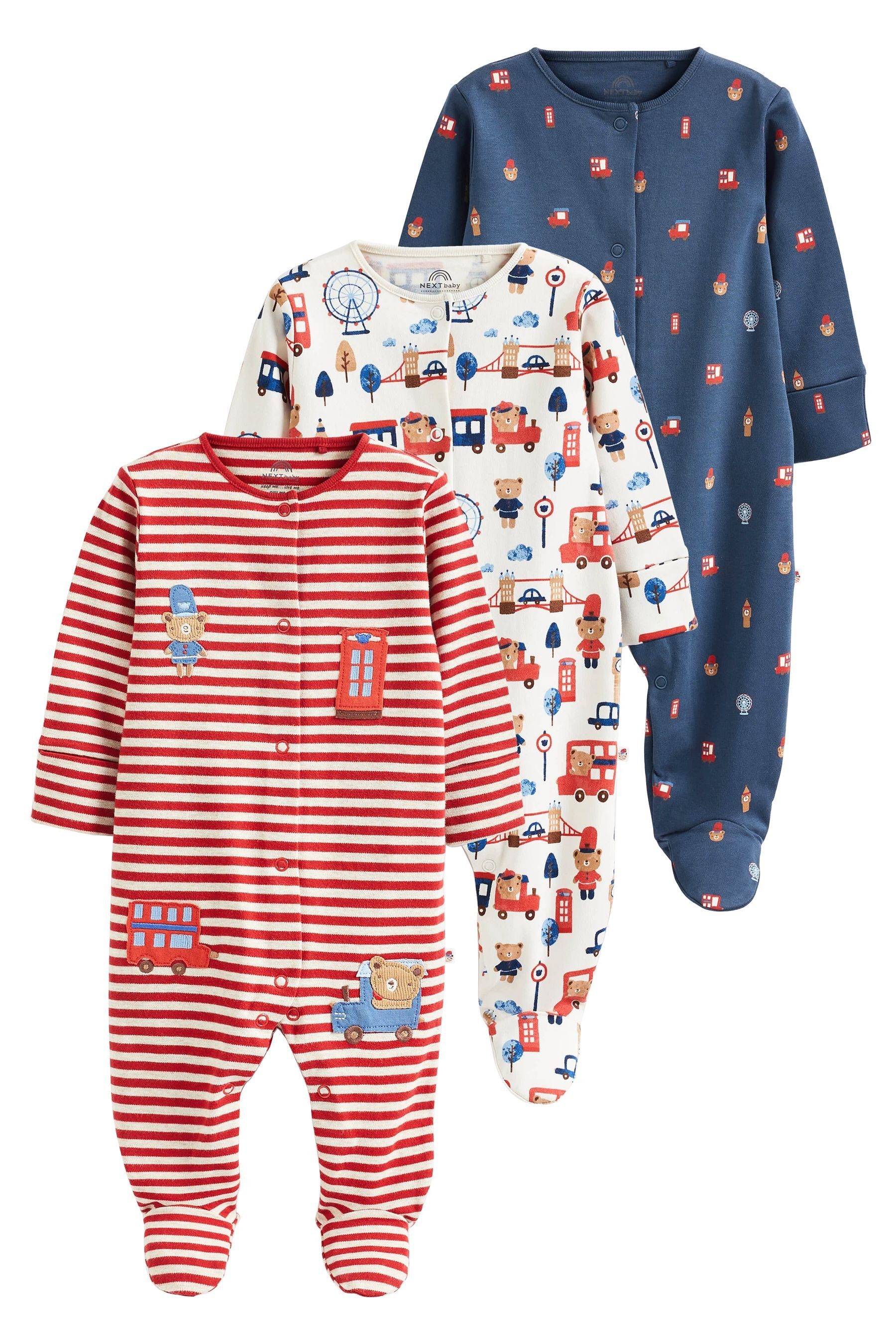 Schlafoverall Next Navy/Red (3-tlg) Schlafanzüge Babys, 3er-Pack für