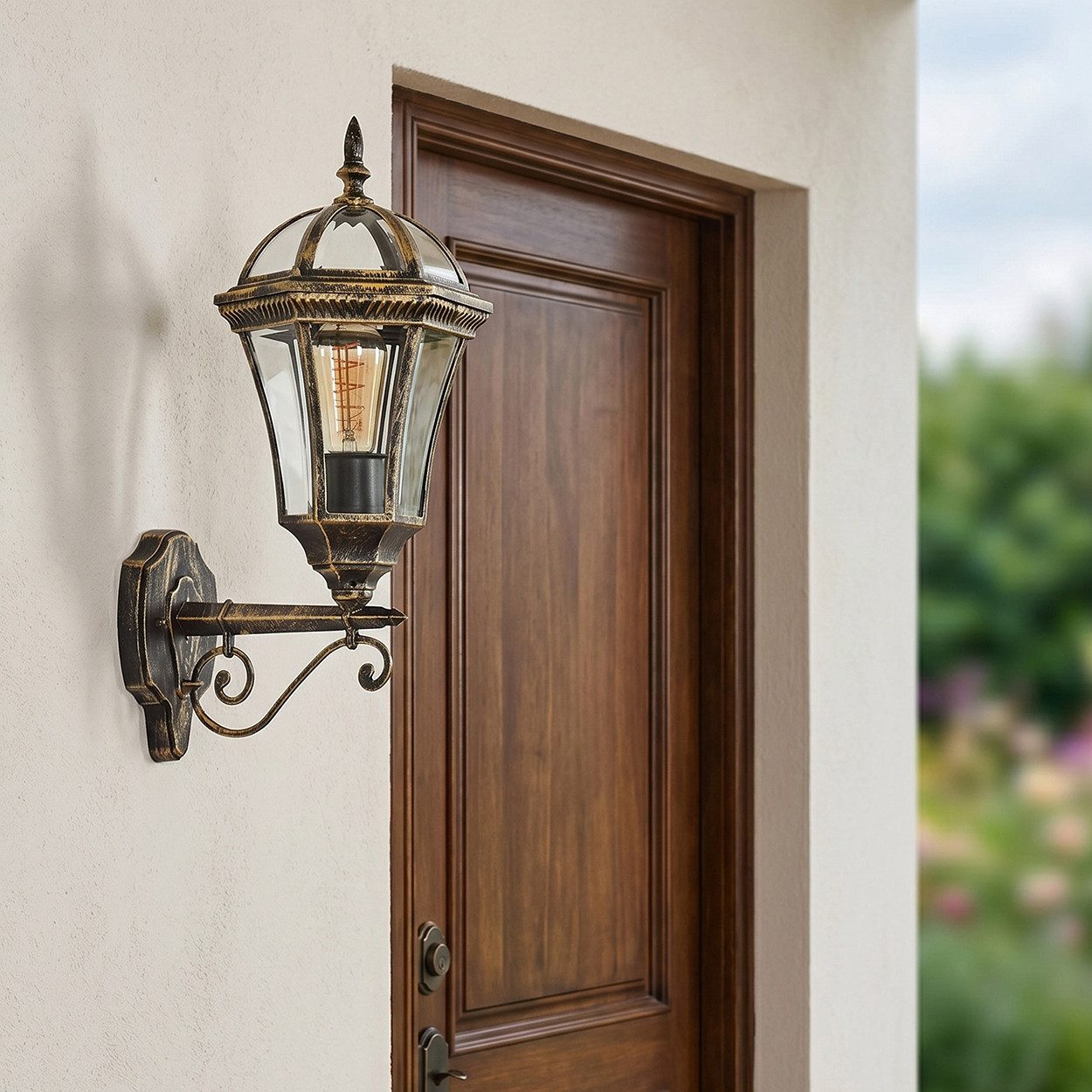 hofstein Außen-Wandleuchte Außenwandlampe aus Metall/Glas in Gold/Schwarz/Klar, ohne Leuchtmittel, Außenwandleuchte im Retro/Vintage/Antik/Landhaus-Design, E27, IP44