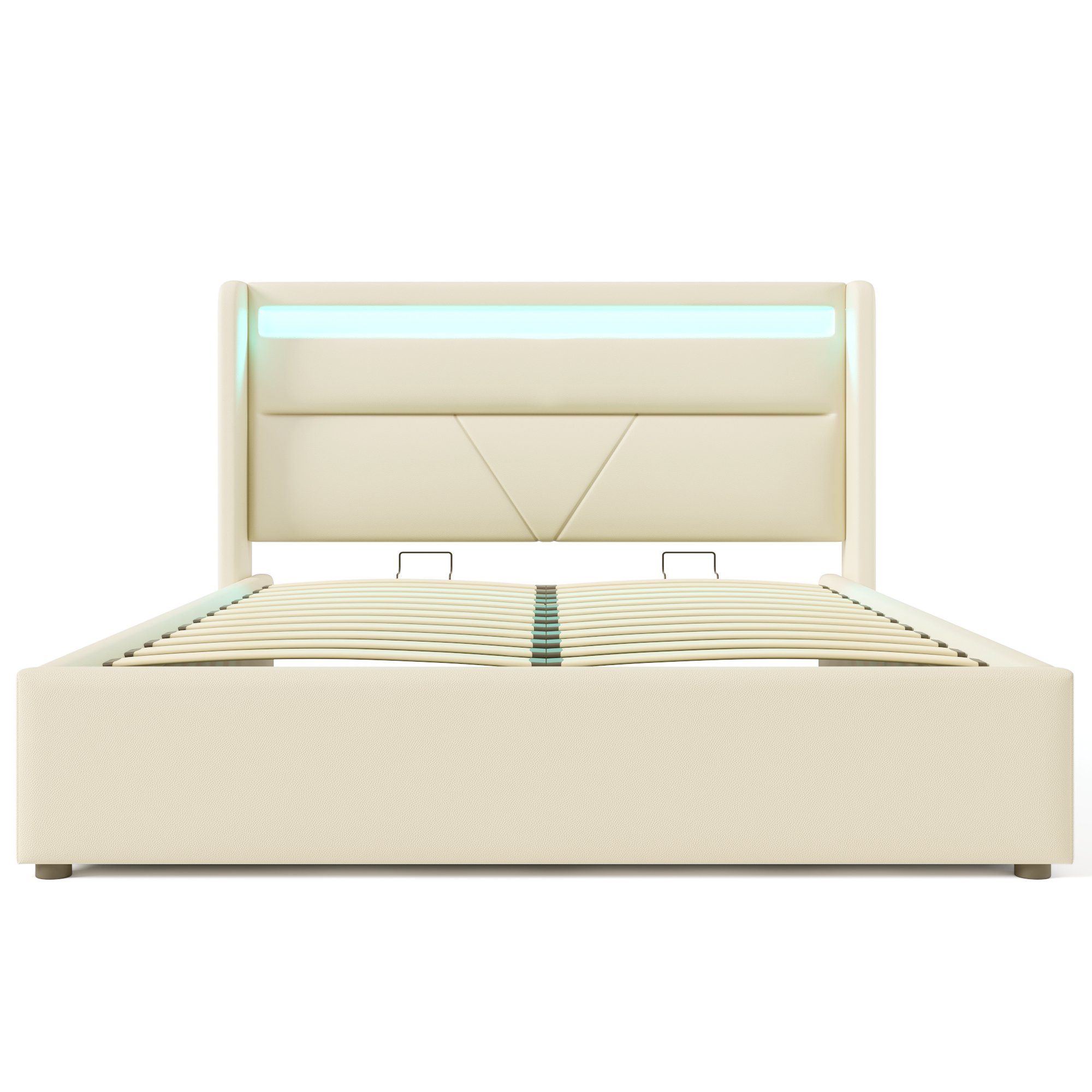 Gotagee Polsterbett Hydraulisch Polsterbett Doppelbett mit LED+Stauraum Weiß/Grau, Mit Fernbedienung