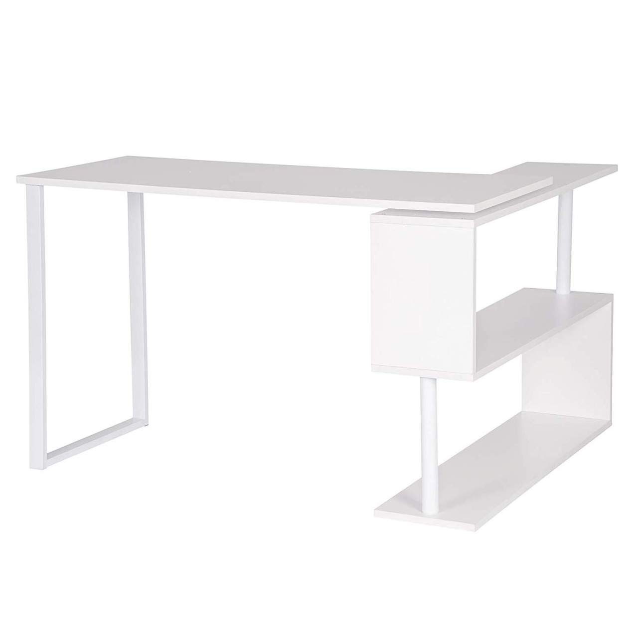 Woltu Schreibtisch (1-St), Bürotisch mit Ablagen, 120x100x74cm(BxTxH), MDF Weiß | Weiß