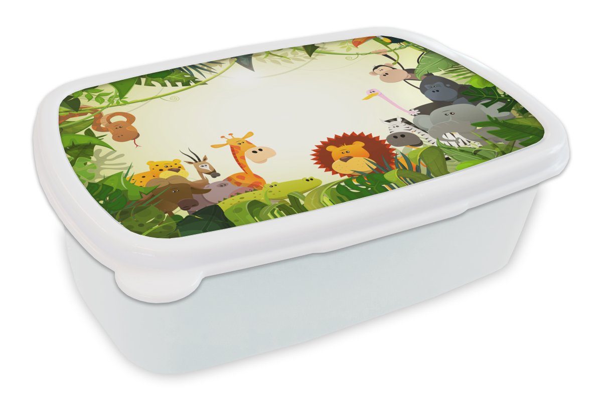 MuchoWow Lunchbox Dschungel - Tiere - Schlange - Elefant - Jungen - Mädchen - Kinder -, Kunststoff, (2-tlg), Brotbox für Kinder und Erwachsene, Brotdose, für Jungs und Mädchen weiß