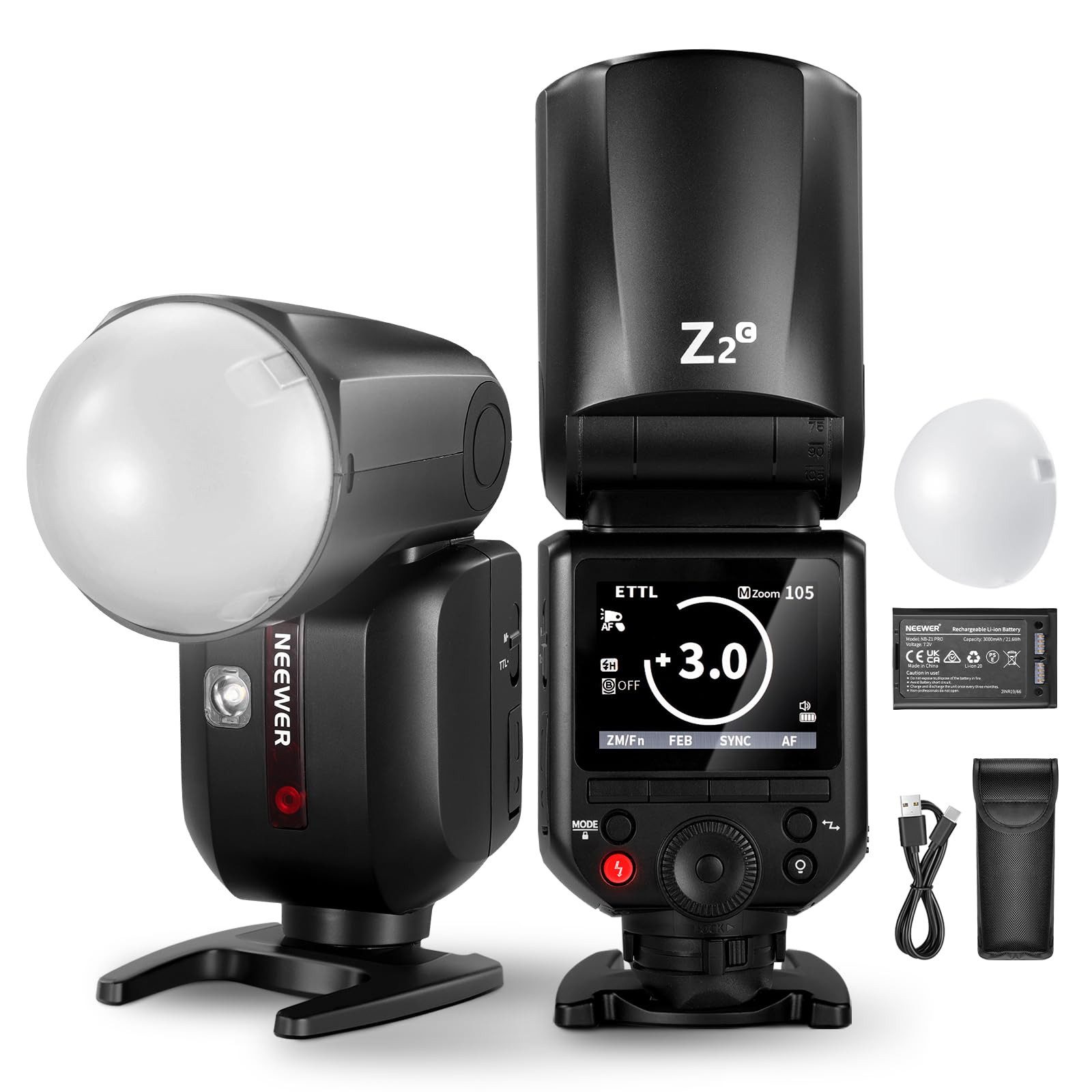 Neewer Z2-C Blitz für Canon, 76W TTL/HSS, 2 Modellierlampen Aufsteckblitz, (TTL/M Modus Schalter)