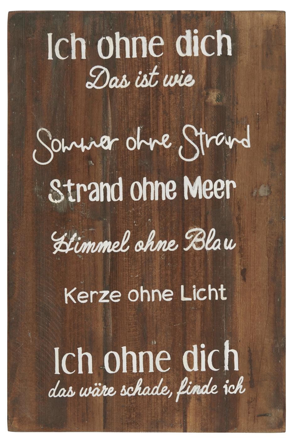 Ib Laursen Wandbild Holzschild Ich ohne Dich Wandbild Spruchtafel 45 cm, Großformat 45 x 30 cm für Wand Regal oder Eingangsbereich