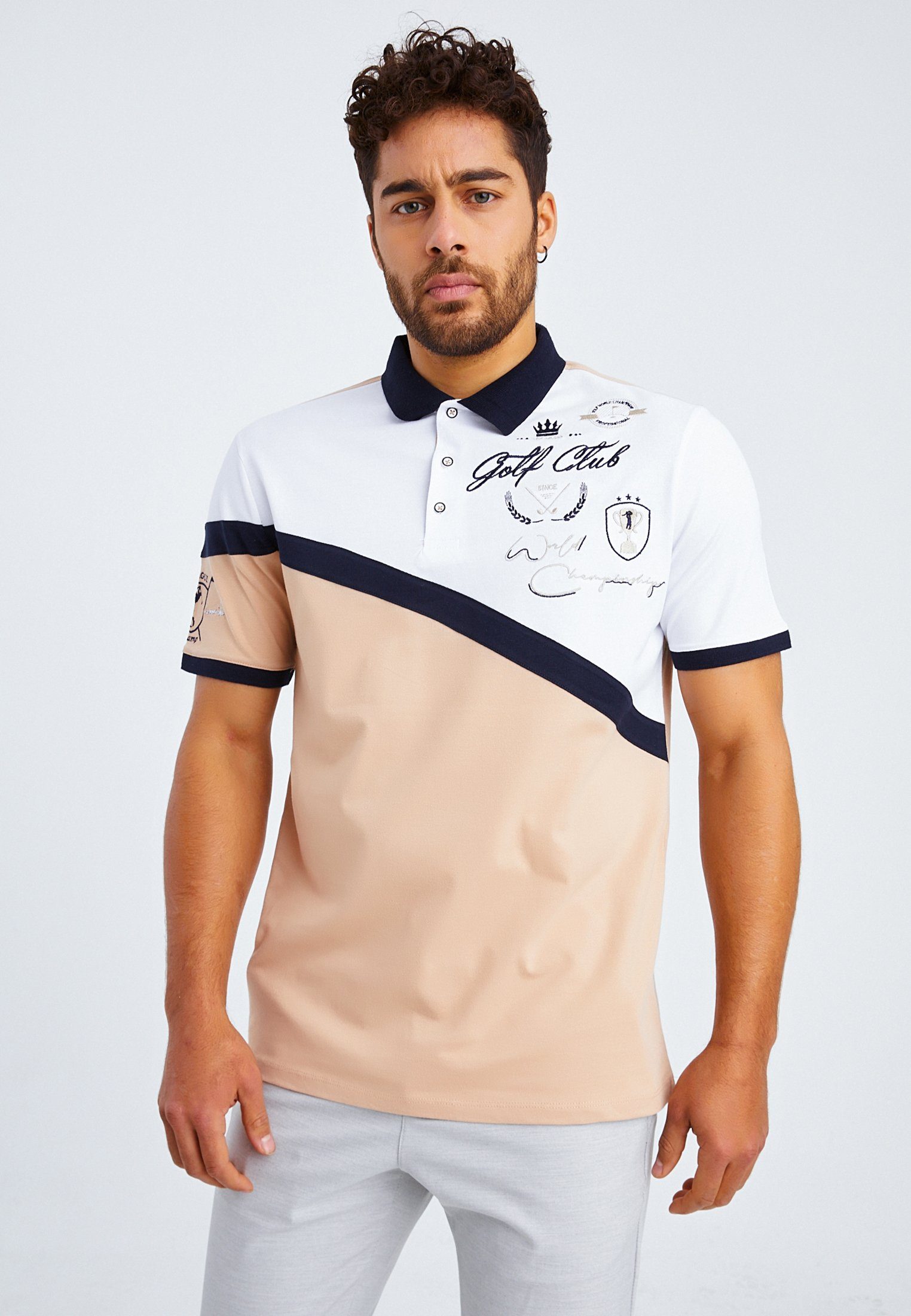 Leif Nelson Poloshirt Herren beige LN-55605 T-Shirt Polo