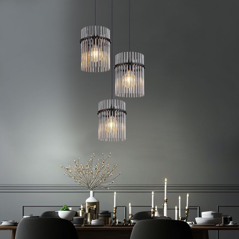 GLOBO LIGHTING LED Pendelleuchte, Leuchtmittel inklusive, Warmweiß, Pendellampe Wohnzimmerleuchte 3 Flammig LED Glasstäbe rauchfarben