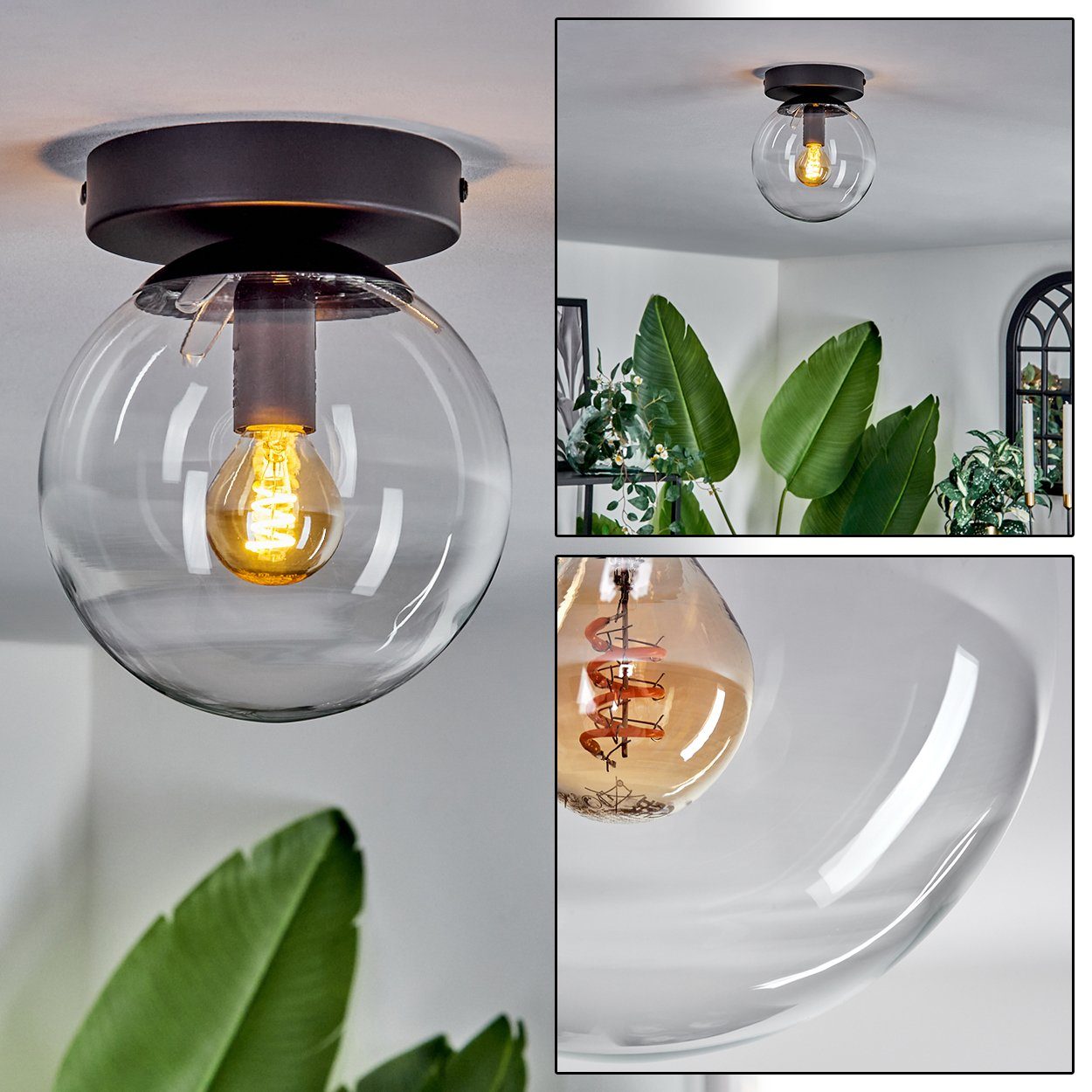 hofstein Deckenleuchte Deckenlampe aus Metall/Glas in günstig online kaufen