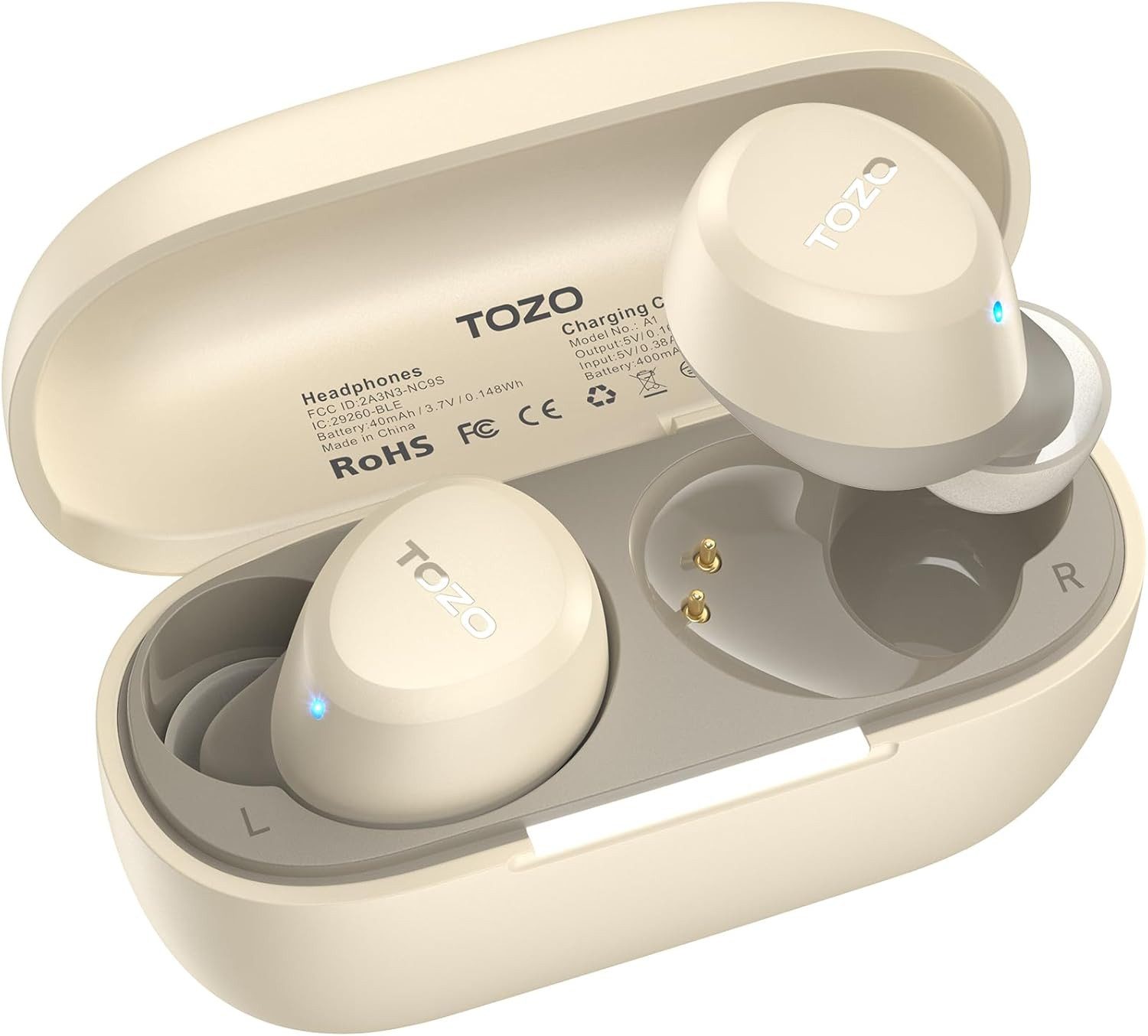 TOZO Ultraleichte Bluetooth Kopfhörer kabellos mit 32 Std. Akkulaufzeit In-Ear-Kopfhörer (TOZO A1 Kopfhörer ermöglichen stabile Bluetooth 5.3 Verbindung für unterbrechungsfreies Musik-Streaming und Telefonate bis 12 Metern., Stereo Sound Earbuds mit Touchsteuerung & IPX5 Wasserschutz)