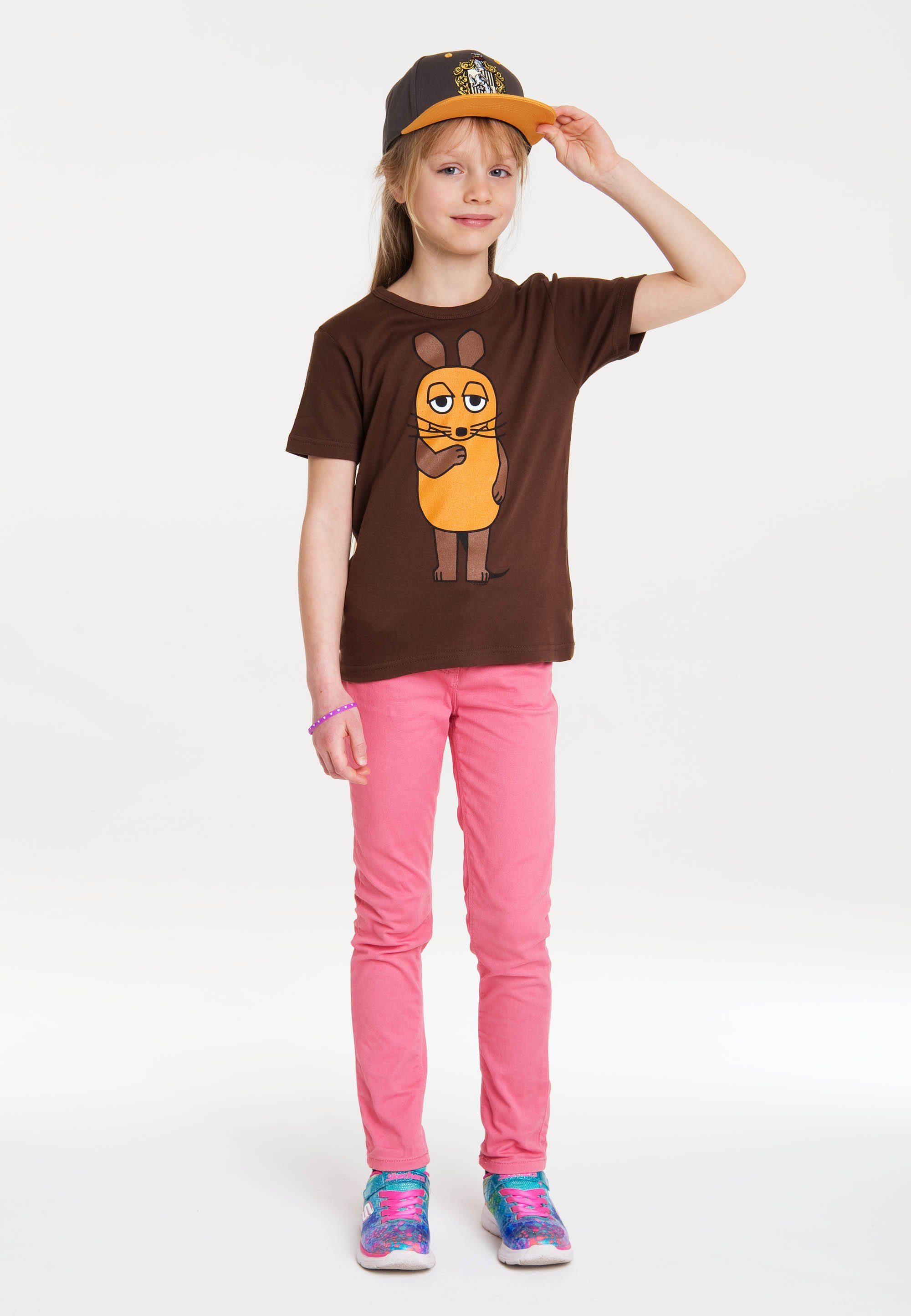 Die LOGOSHIRT mit T-Shirt braun Originaldesign Maus lizenziertem