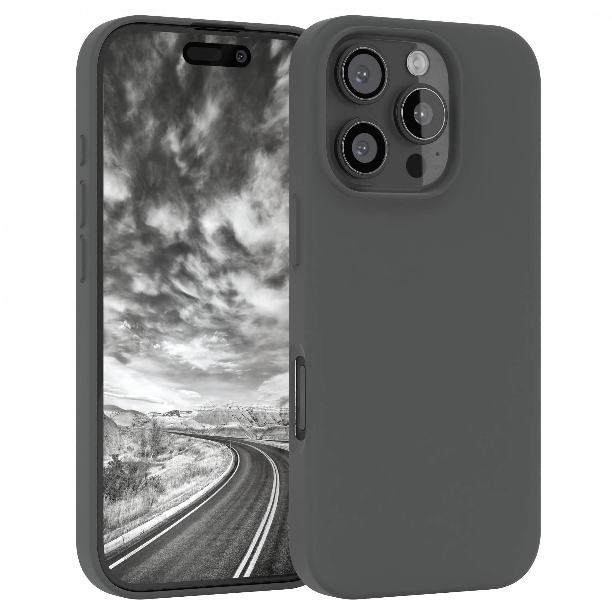 EAZY CASE Handyhülle Premium Silikon Case für Apple iPhone 16 Pro 6,3 Zoll, Schutzhülle mit Kameraschutz Back Cover Hülle Slimcover Anthrazit Grau