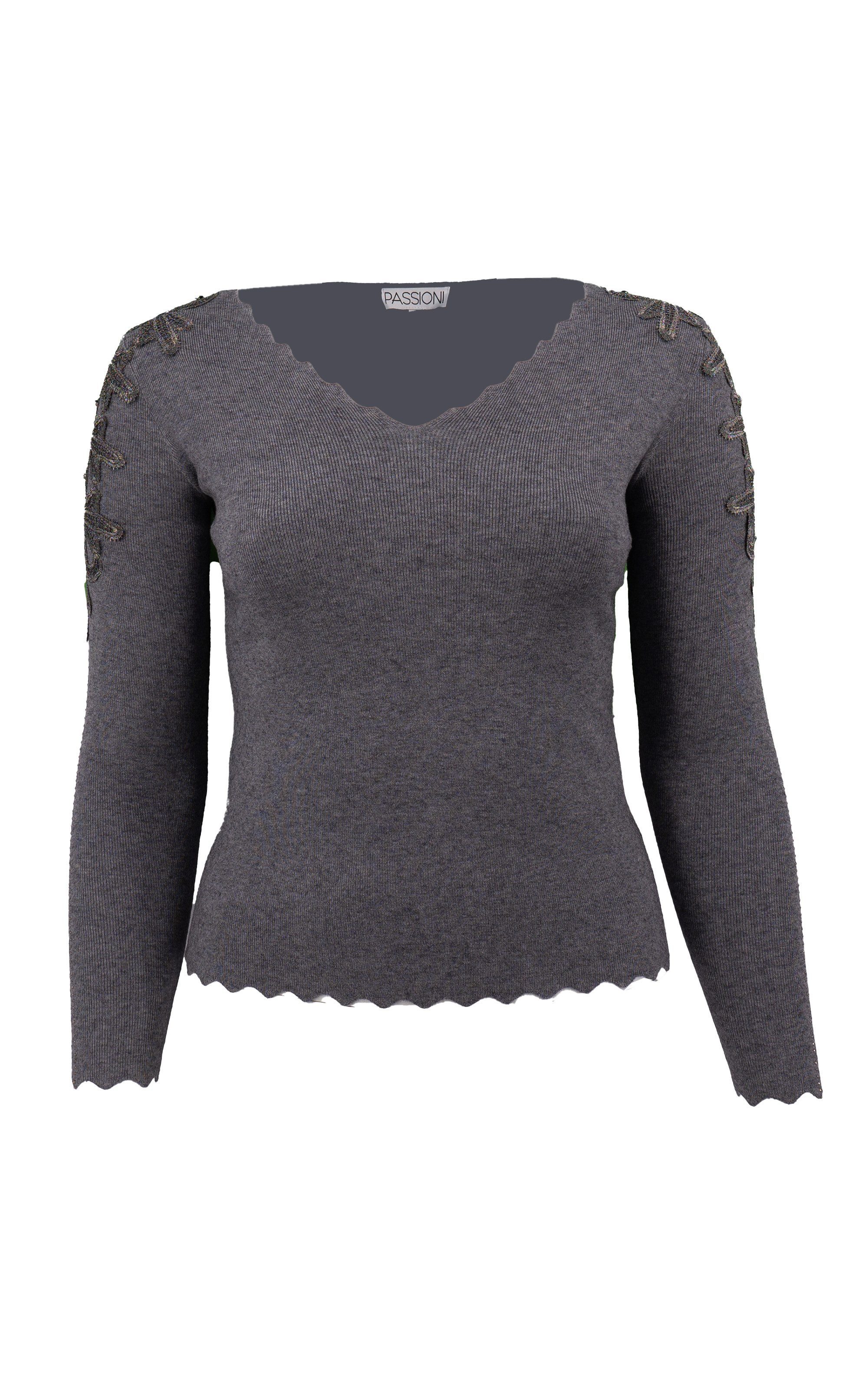 Passioni Strickpullover mit Wellenkanten und Spitzendetails günstig online kaufen