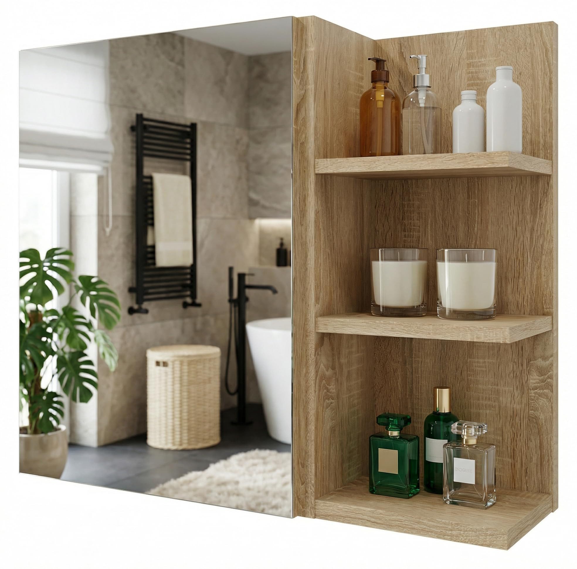 TREND WERK Spiegelschrank Badezimmer mit Ablage & Stauraum (59×16×50 cm Hängender Badezimmerschrank zur Wandmontage mit Regal) – modern & pflegeleicht