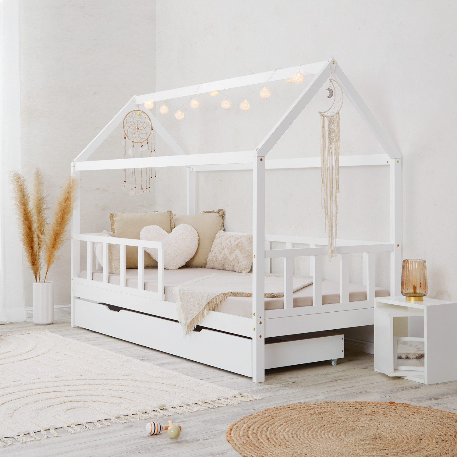 Homestyle4u Kinderbett 90x200 Hausbett Weiß Holz günstig online kaufen