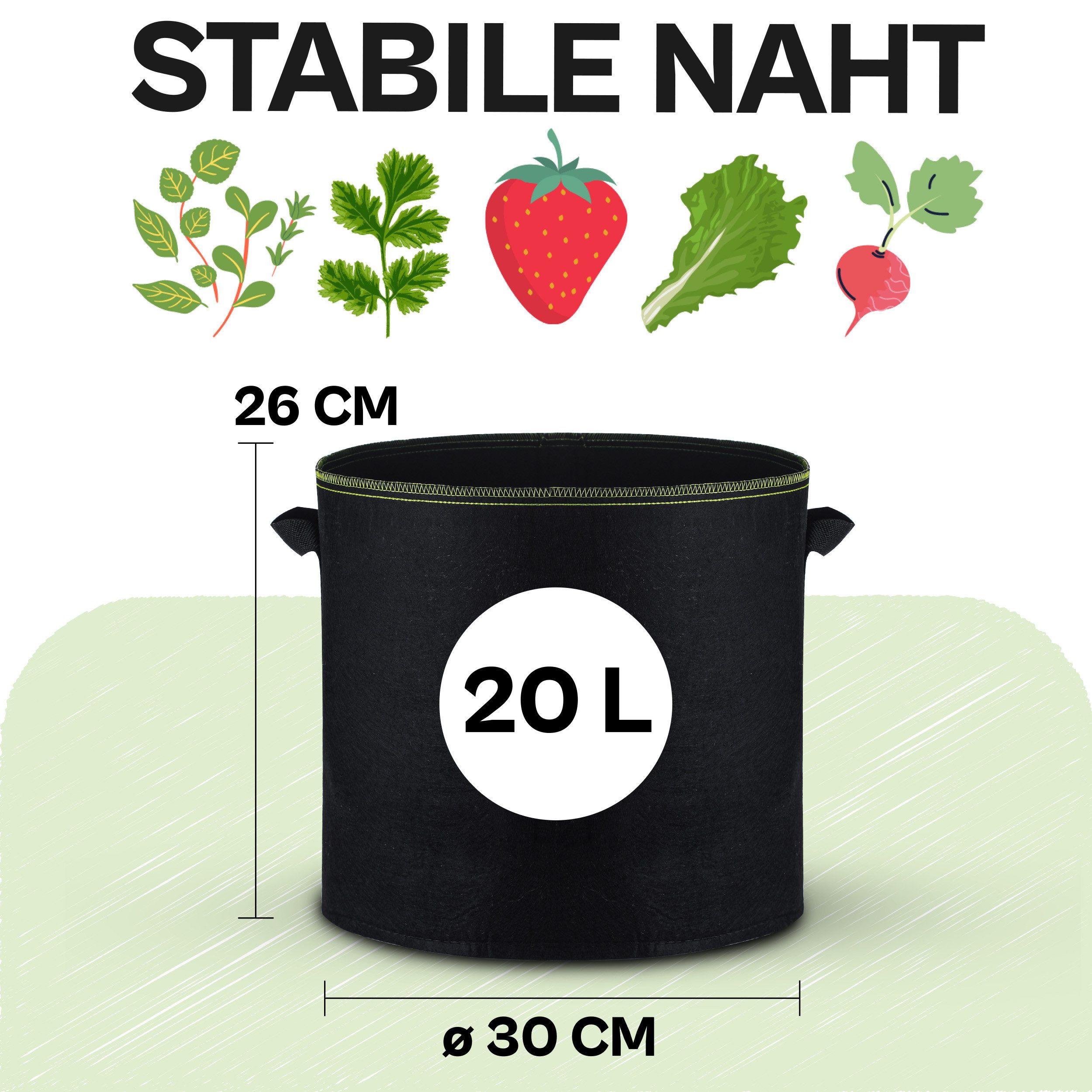 Praknu Pflanzkübel Pflanzsack 20l - 5 STK aus Vliesstoff mit Schilder zum Beschriften (5er Set, 5 St), mit Griff - Für Gemüse, Pflanzen & Blumen - Stofftöpfe - Grow Töpfe