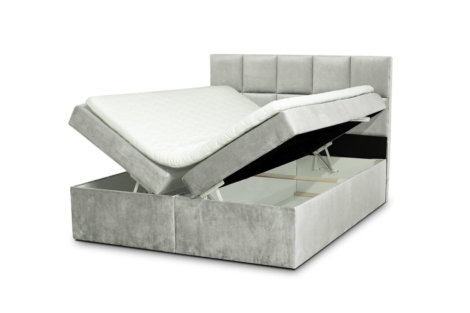 JVmoebel Boxspringbett Graues Bett 200 × 200 Doppelbett mit Matratze und Stauraum, Made in Europa