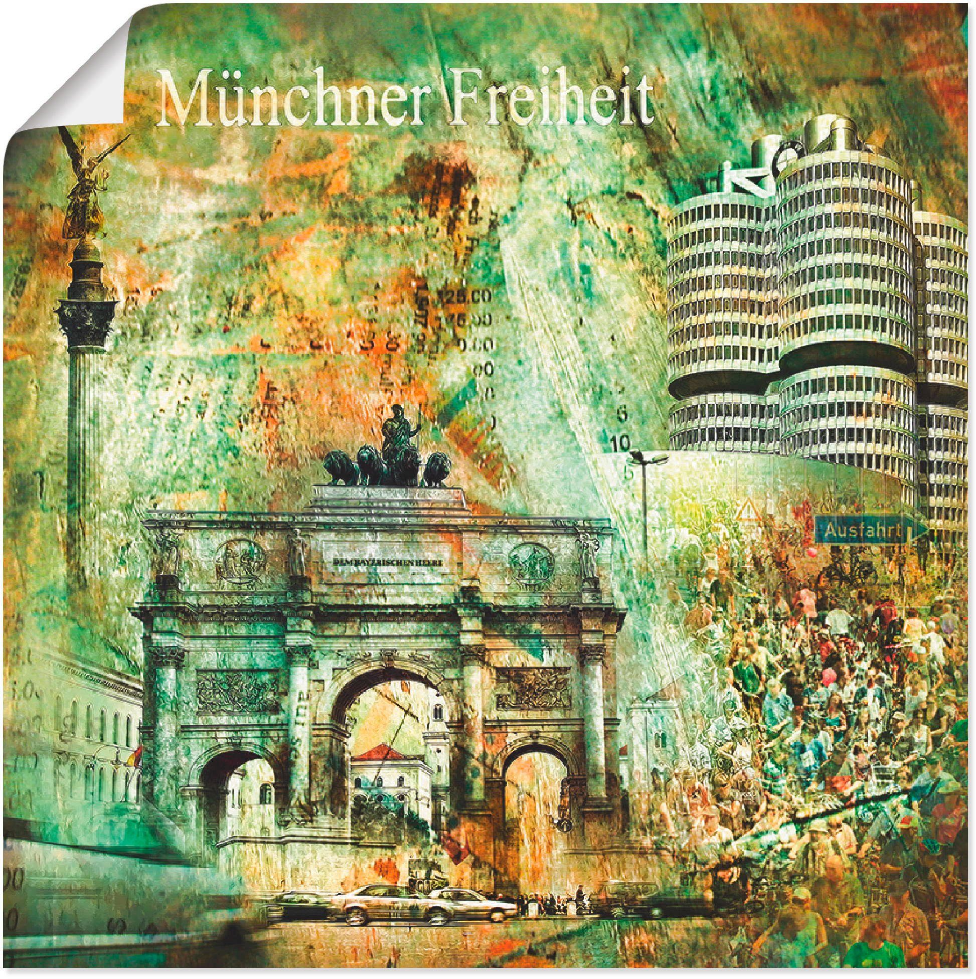 Artland Wandbild München Skyline Abstrakte Collage 03, Architektonische Elemente (1 St), als Leinwandbild, Wandaufkleber oder Poster in versch. Größen