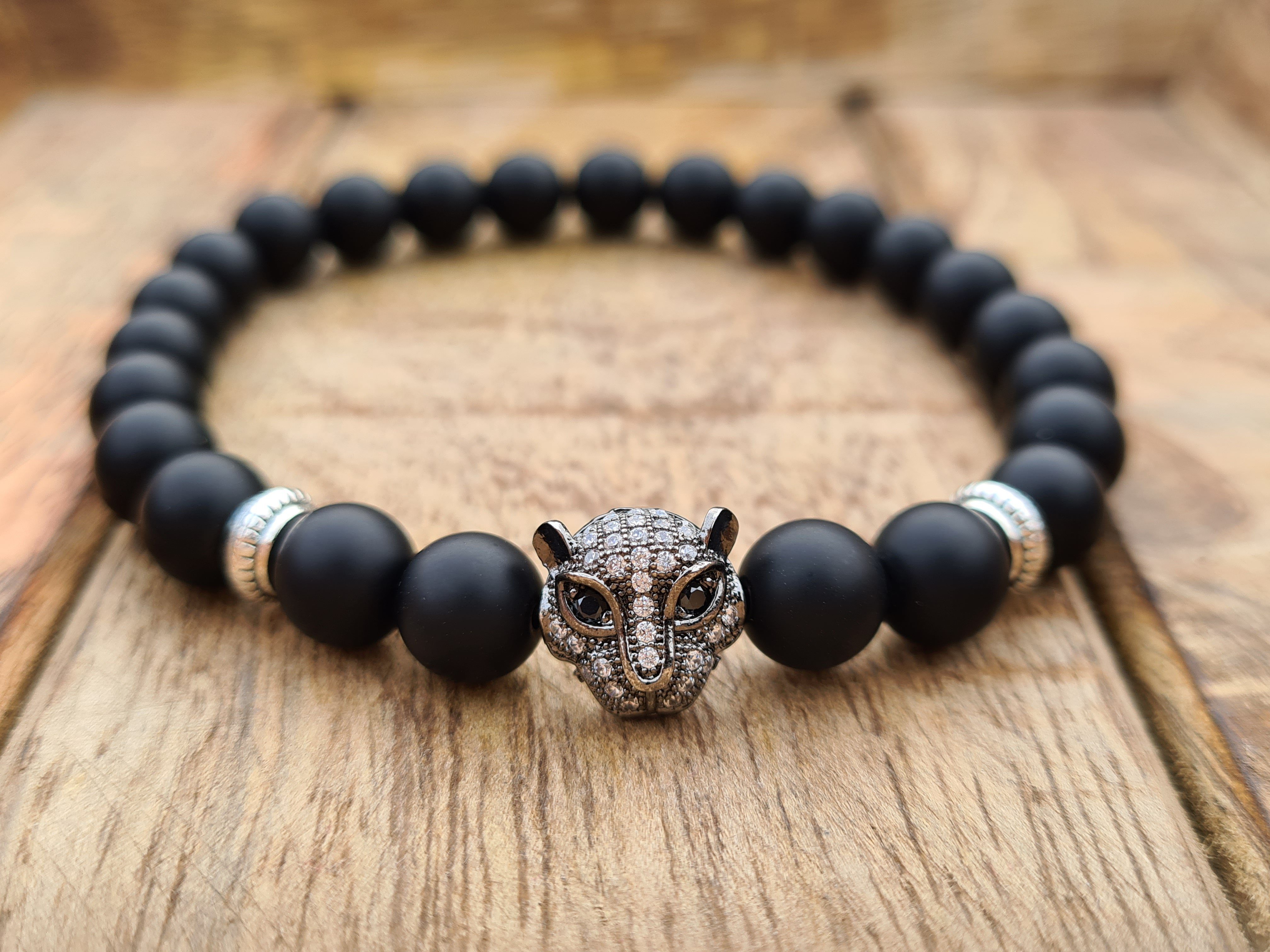 handmade NAHLE Naturstein Black Armband Panther, mit Onyx, Onyx Perlenarmband