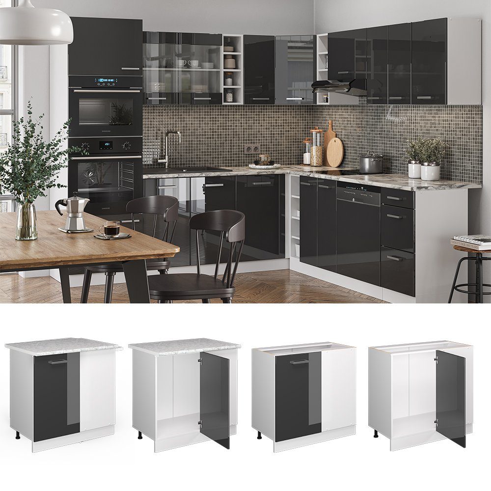 Vicco Eckunterschrank R-Line, Anthrazit Hochglanz/Weiß, 86 cm ohne Arbeitsplatte (1-St)