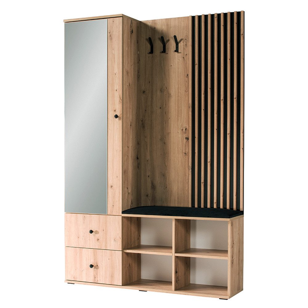Lomadox Garderobe CALLAO-161, Eiche Nb. mit schwarz, Flurgarderobe, Gardero günstig online kaufen