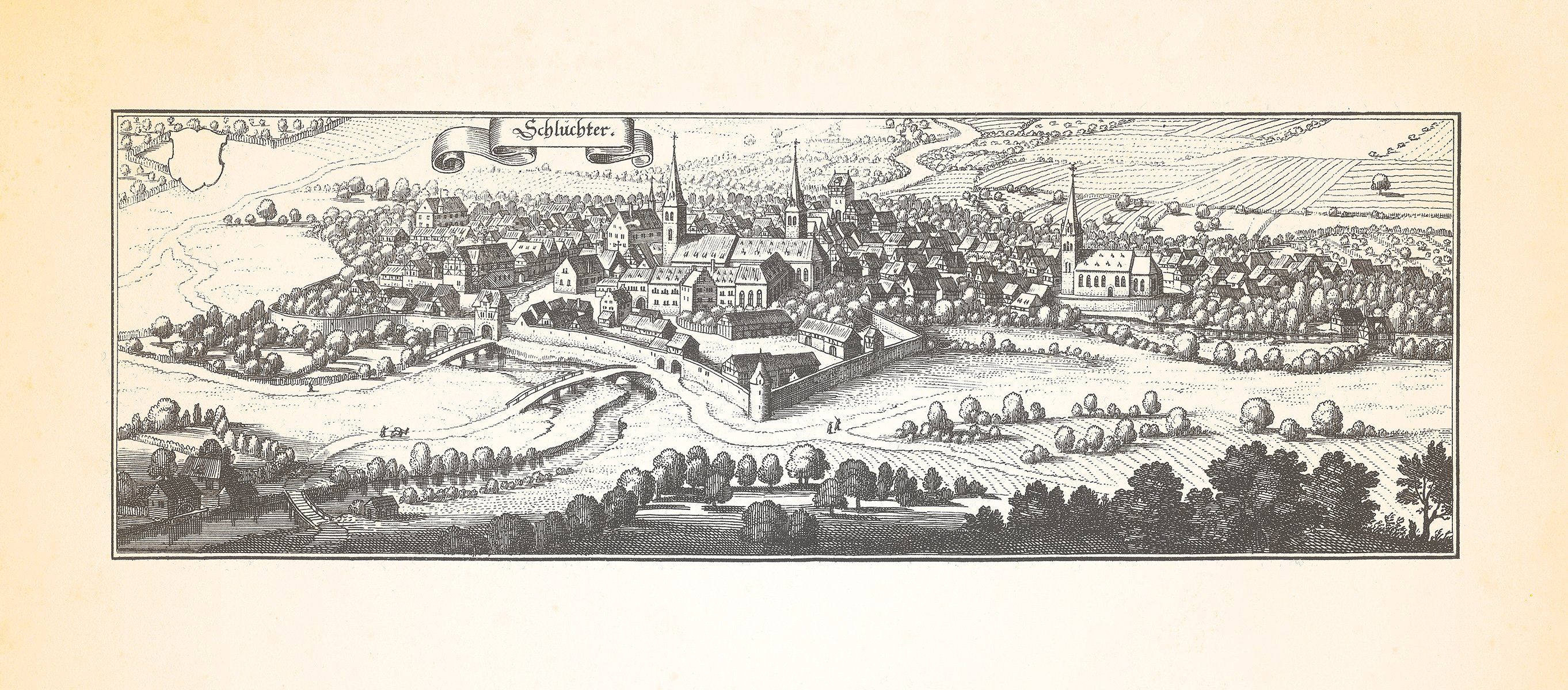 Kunstdruck Schlüchter Schlüchtern Burg Brandenstein Benediktinerkloster Merian 01