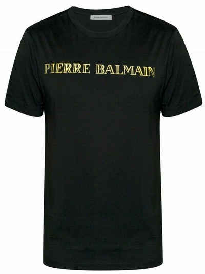 Balmain Print-Shirt PIERRE BALMAIN MENS ICONIC TOP LOGOSHIRT GOLD LOGO SCHWARZ