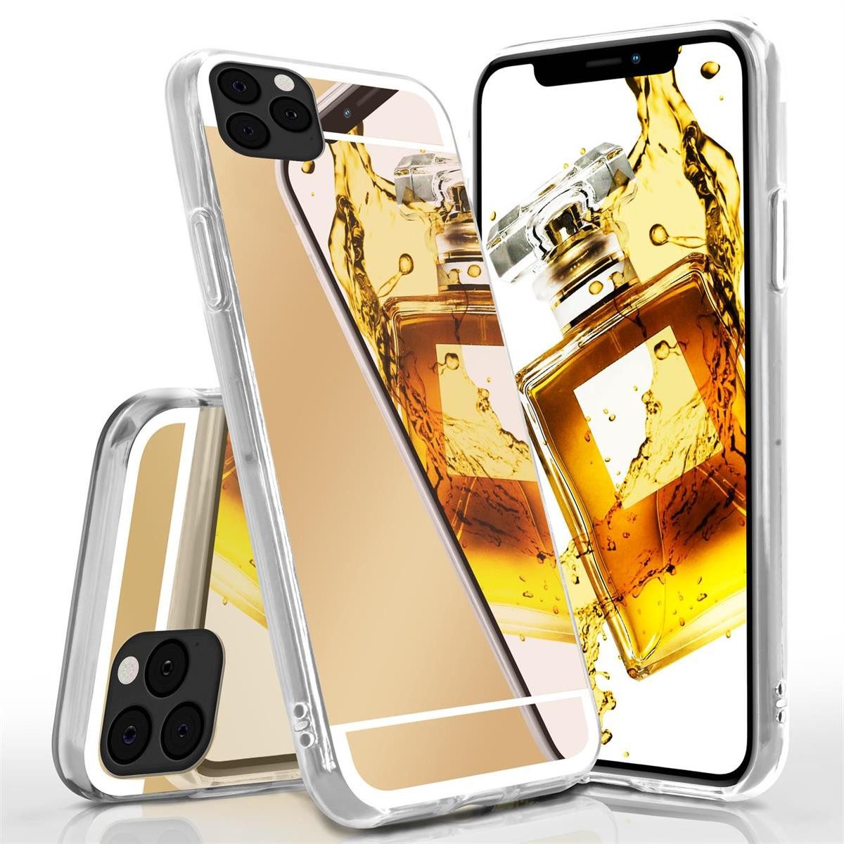 moex Handyhülle für iPhone 11 Pro Max Hülle Spiegel Mirror Case Gold 6,5 Zoll, Silikon Handyhülle verspiegelte Rückseite Stylische Handy Schutzhülle