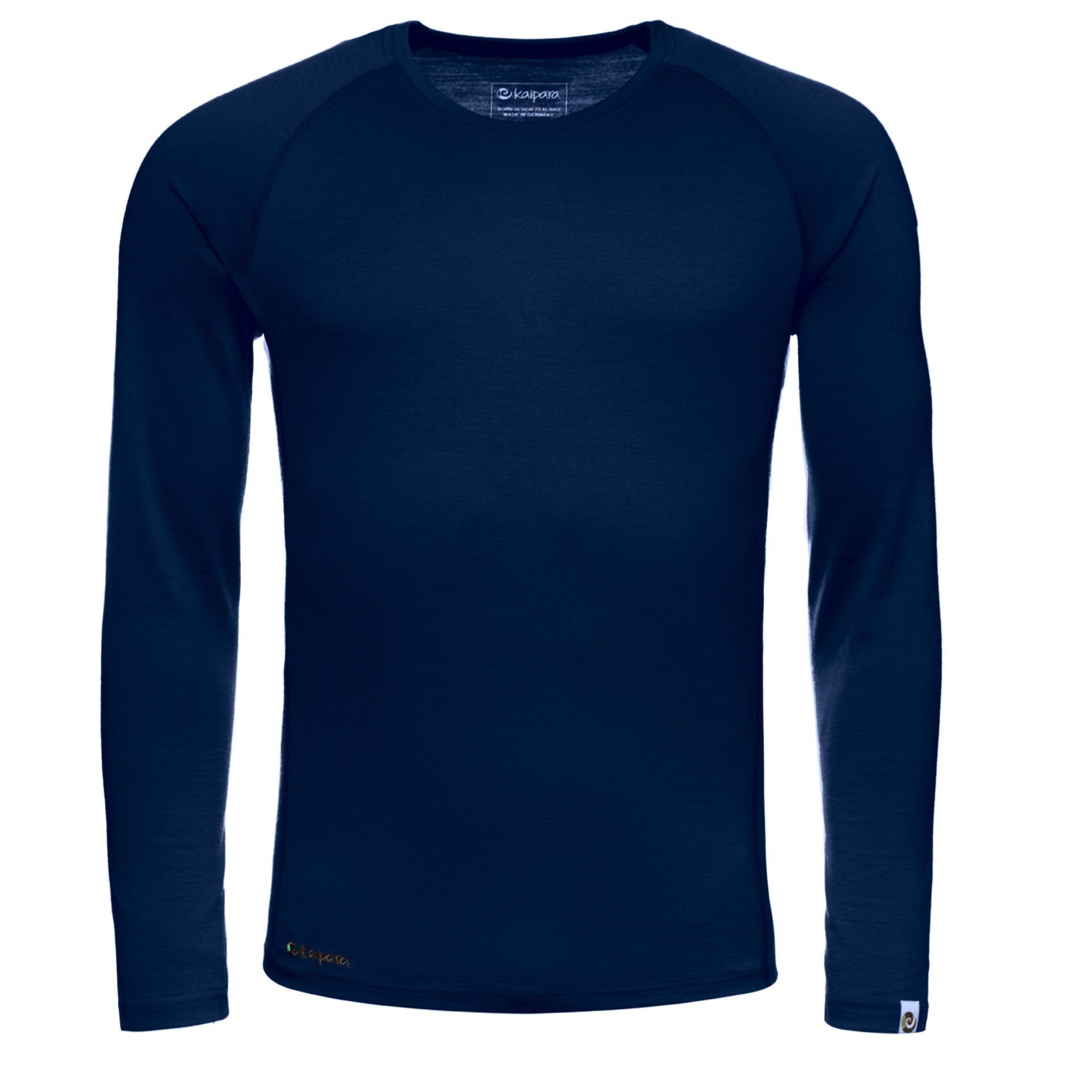 Kaipara Slimfit Raglan in Germany Langarmshirt Blau 200 Merino Longsleeve Merino Herren - Merinowolle reiner aus Made Sportswear (1-tlg)