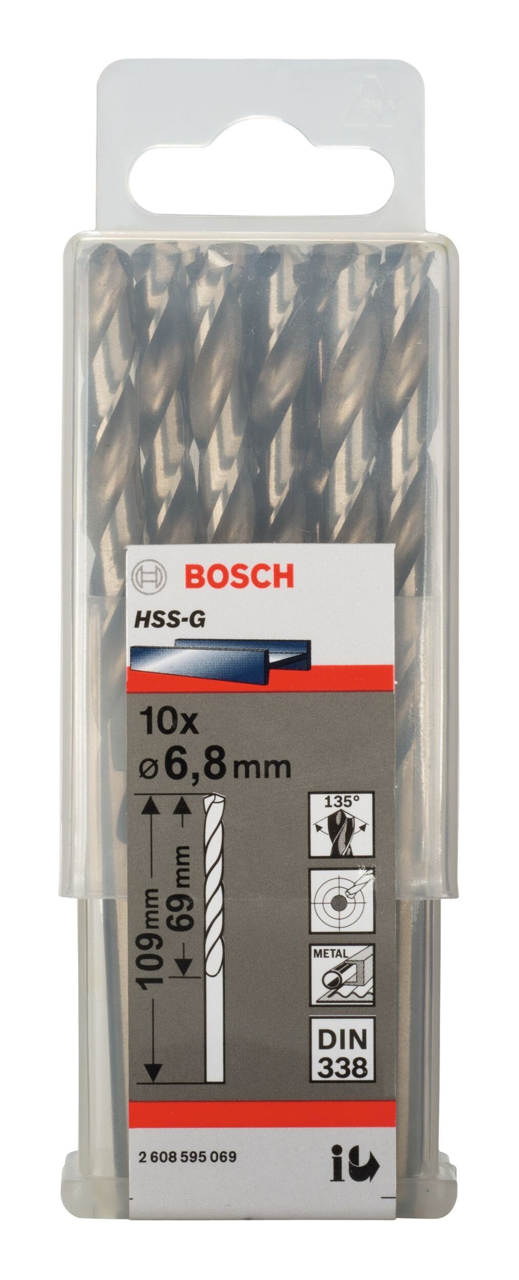 (10 Metallbohrer, 109 BOSCH mm (DIN 338) - Stück), - 10er-Pack x HSS-G x 69 6,8