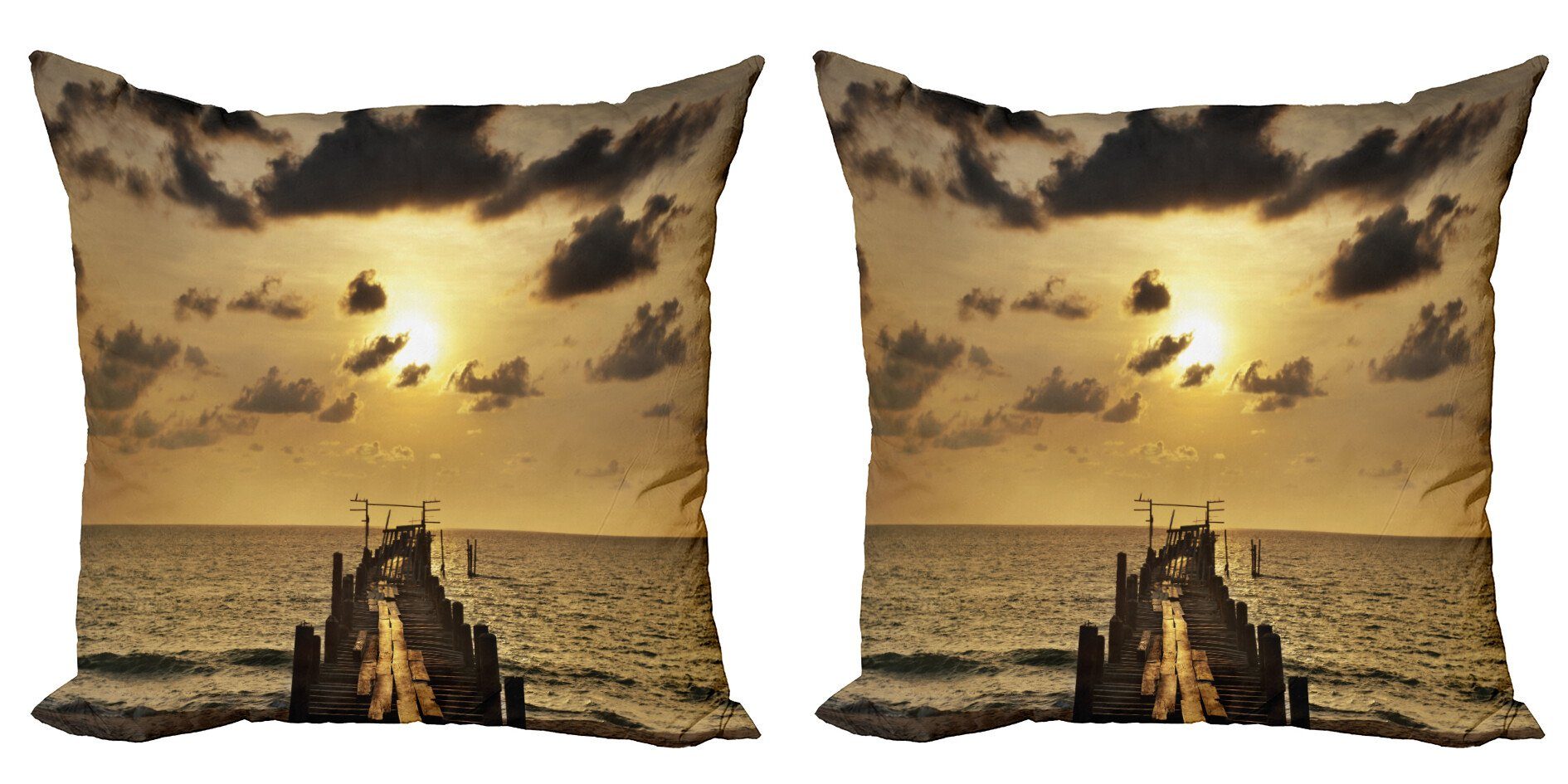 Kissenbezüge Modern Accent Doppelseitiger Digitaldruck, Abakuhaus (2 Stück), Nautisch Old Wood Deck Sunset