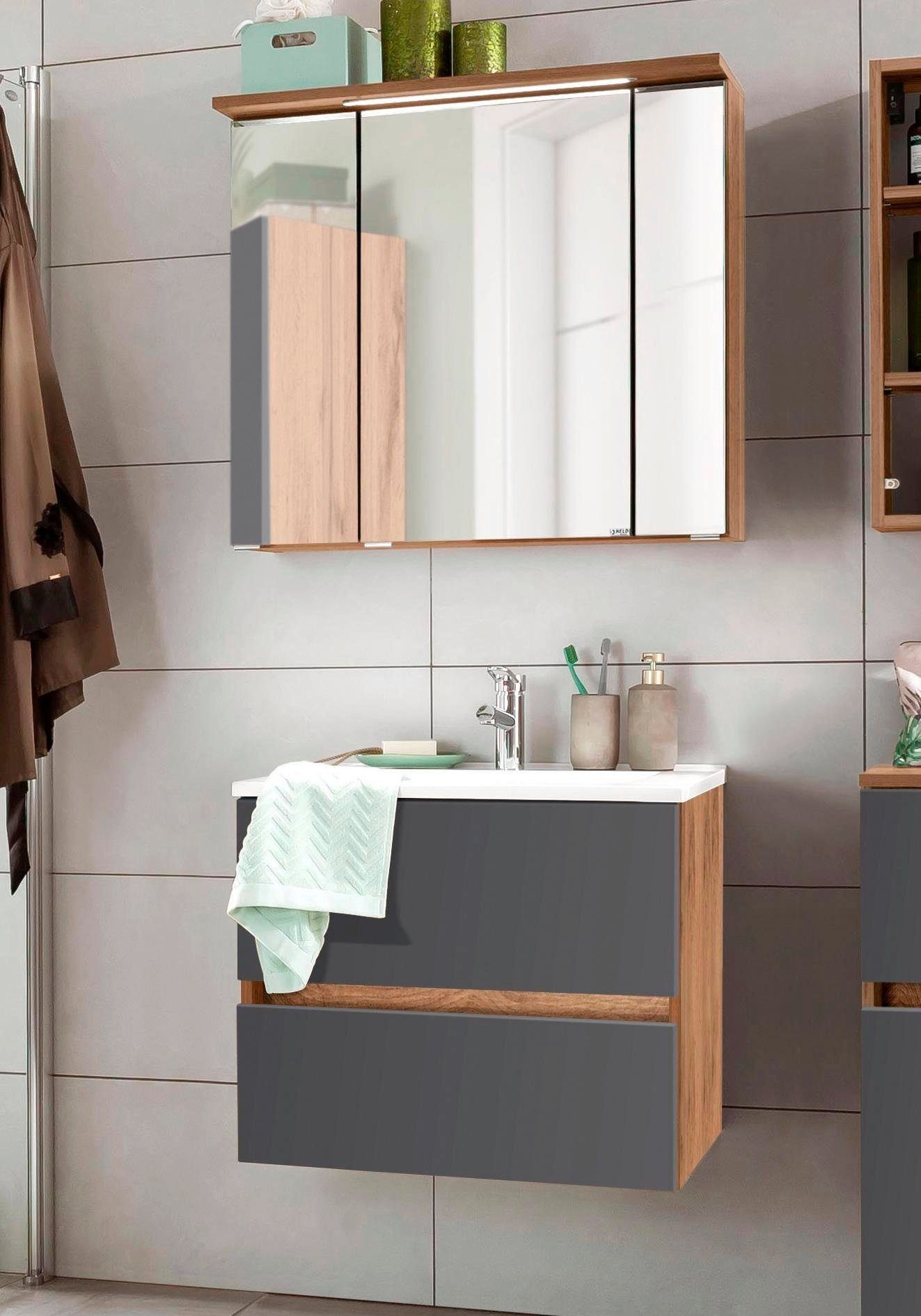 welltime Badmöbel-Set Lucca, (2-St), Breite 60 cm, mit LED-Spiegelschrank günstig online kaufen