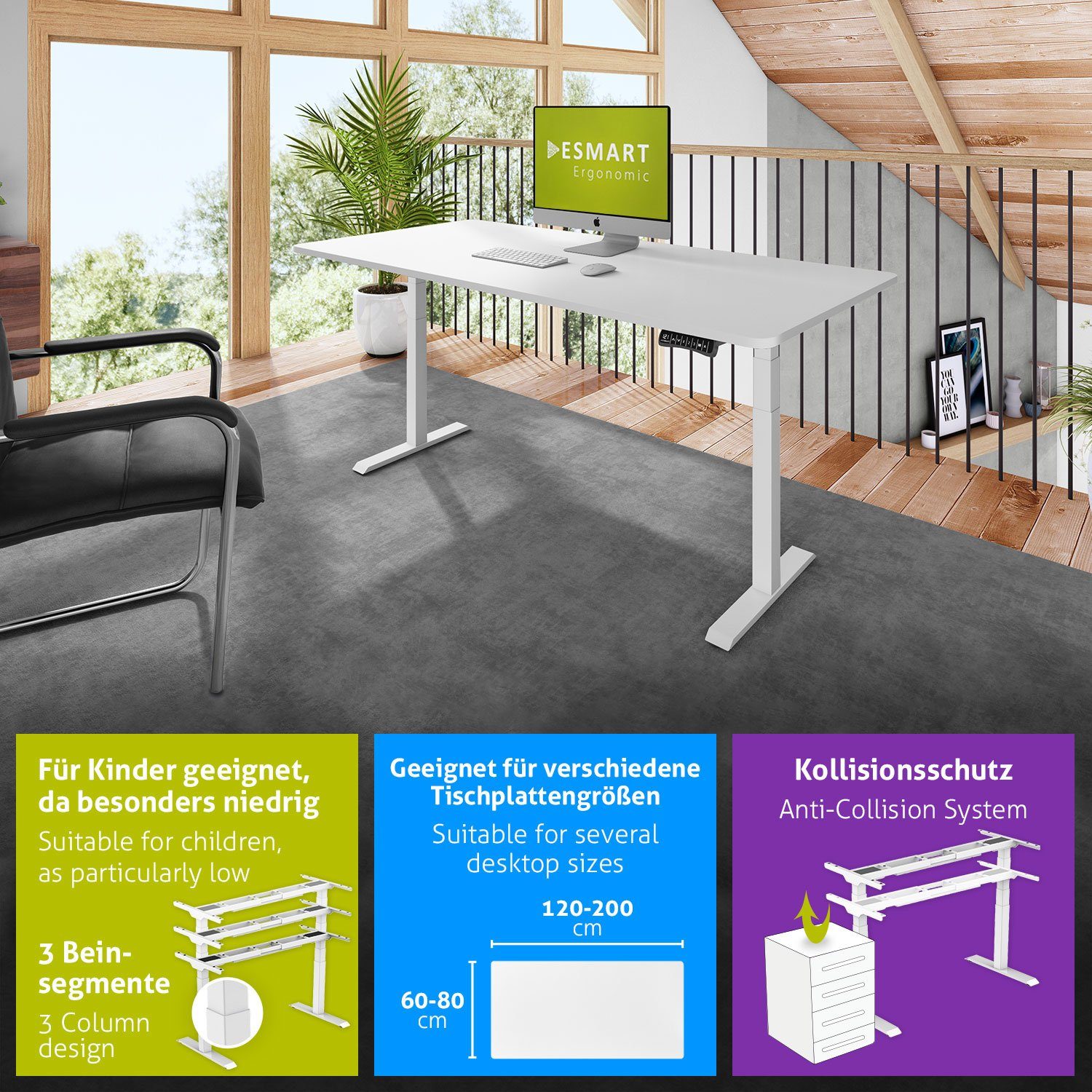 ESMART Schreibtisch ESMART Germany, Höhe: 58 - 123 cm