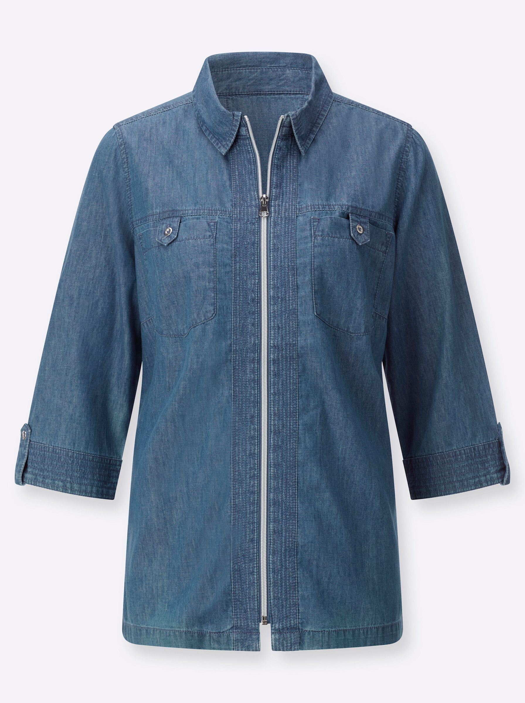 Klassische Bluse Jeansbluse 3/4-Arm