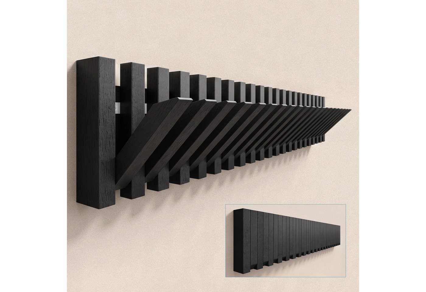 doporro Wandgarderobe Garderobenhaken Garderobenleiste aus Holz mit 14 Haken Twigro-01, aus hochwertiges Massivholz