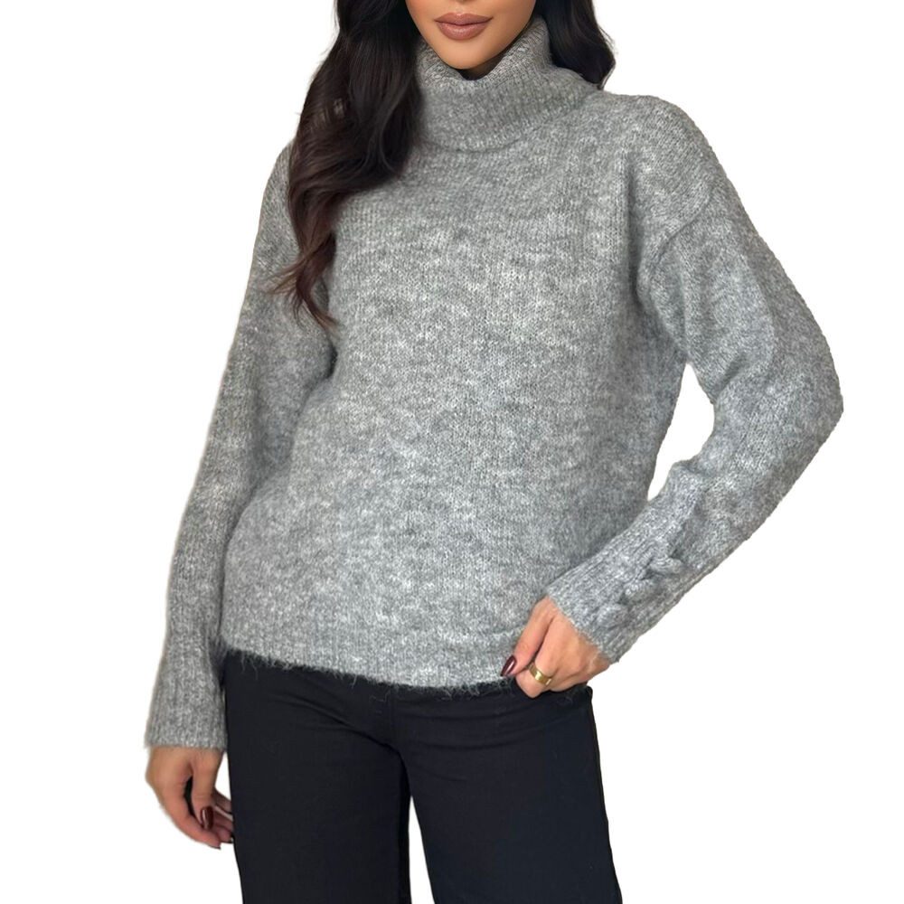 Ital-Design Rollkragenpullover Damen Rollkragenpullover aus weichem Material für Herbst (90763954) Stretch Strickpullover in Hellgrau