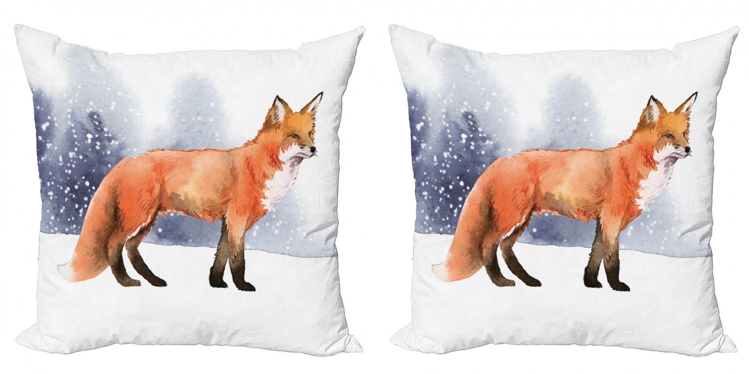 (2 Doppelseitiger Seitenansicht Digitaldruck, Stück), Abakuhaus Modern Accent Fuchs Gemälde Schnee Kissenbezüge Tier