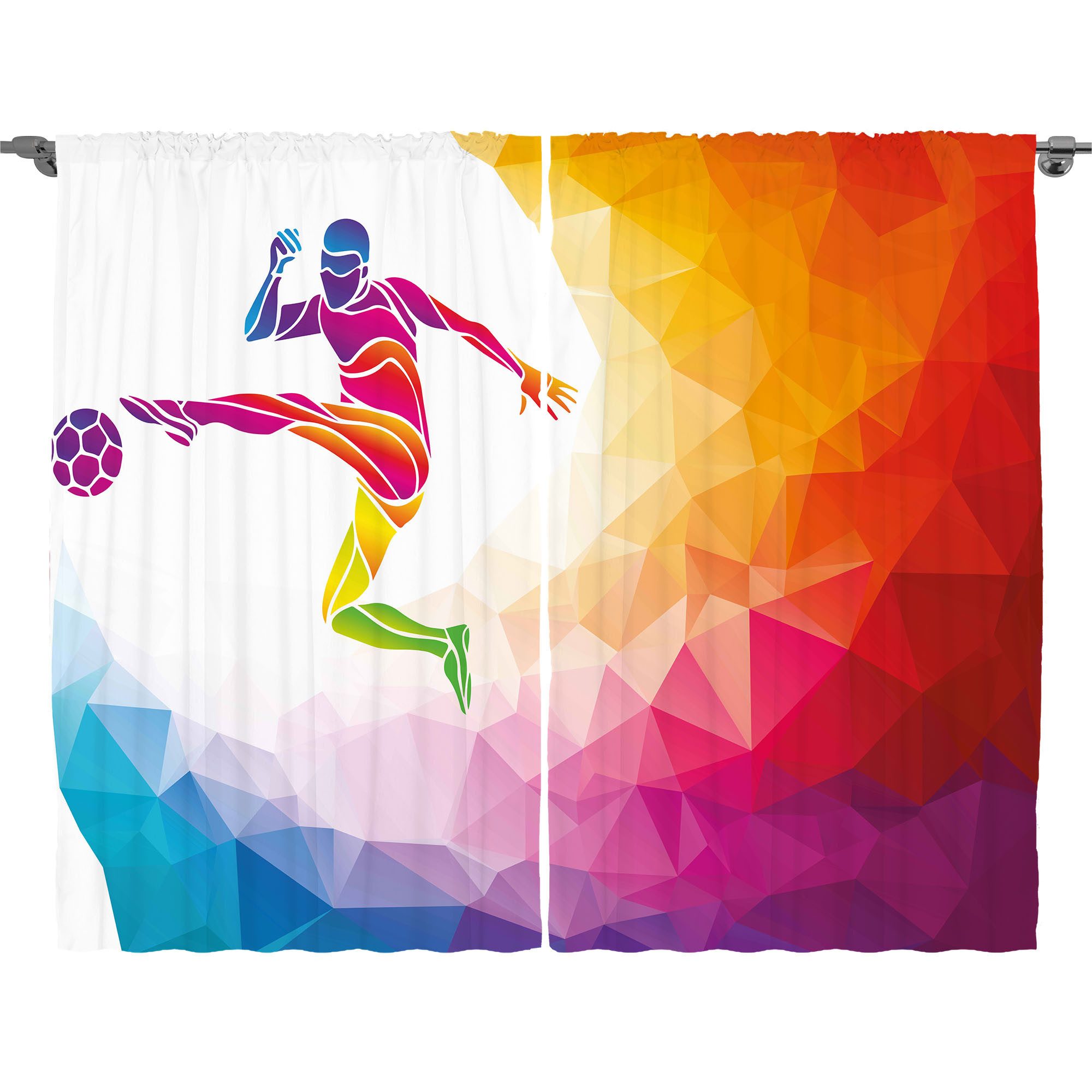 Abakuhaus Gardine Schlafzimmer Kräuselband Vorhang mit Schlaufen und Haken, Teen Zimmer Ball Schlagen Fußball
