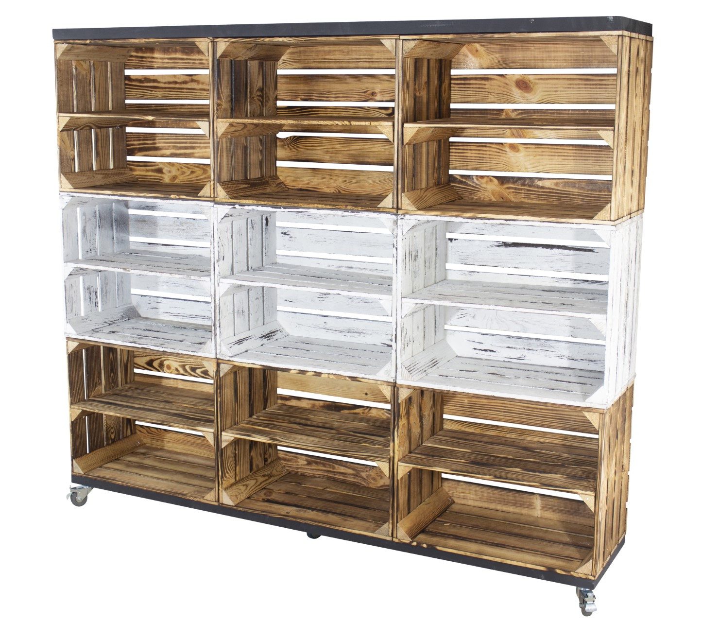 Kistenkolli Altes Land Allzweckkiste 9 (6 geflammt 3 shabby weiß) mit 2 Rollen, 133x150x30 (Spar-Set, 1er Set)