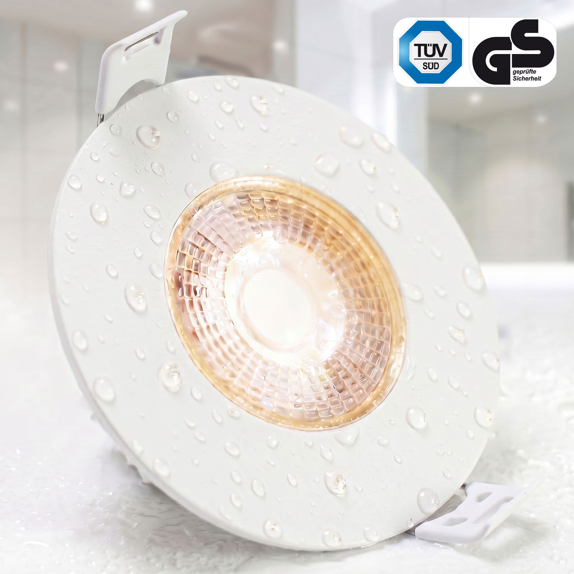 Maxkomfort LED Einbaustrahler 6er/12er Set Einbauleuchten Bad 230V, warmweiß, ultraflach & dimmbar, LED fest integriert, Warmweiß, 3000K, IP44 Einbauspots Decke Bad, 230V, 5W, 365lm, Ø90mm