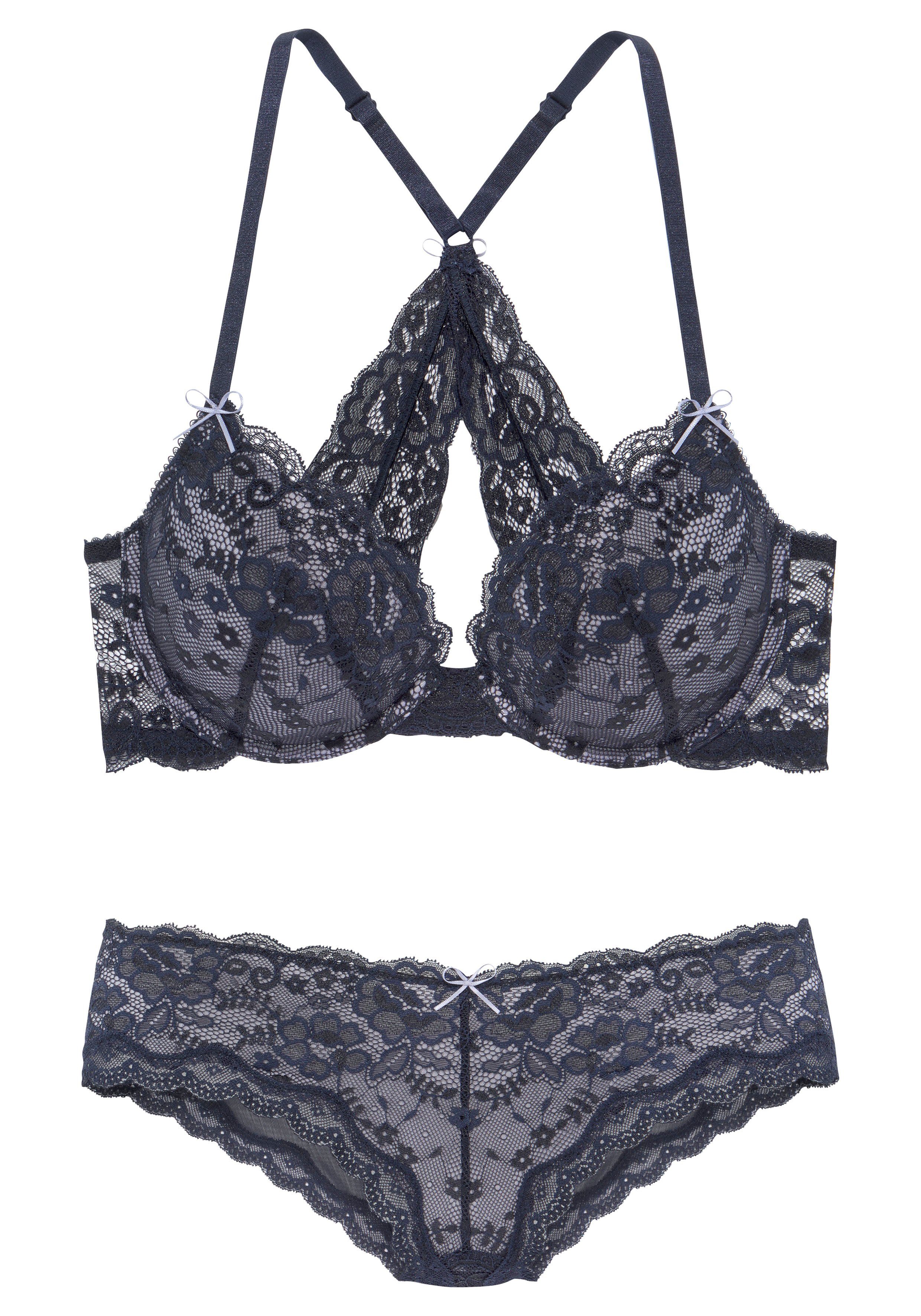 LASCANA Set: Push-up-BH (Set, 2-tlg., mit Panty) mit zarter Spitze, sexy Dessous, Reizwäsche
